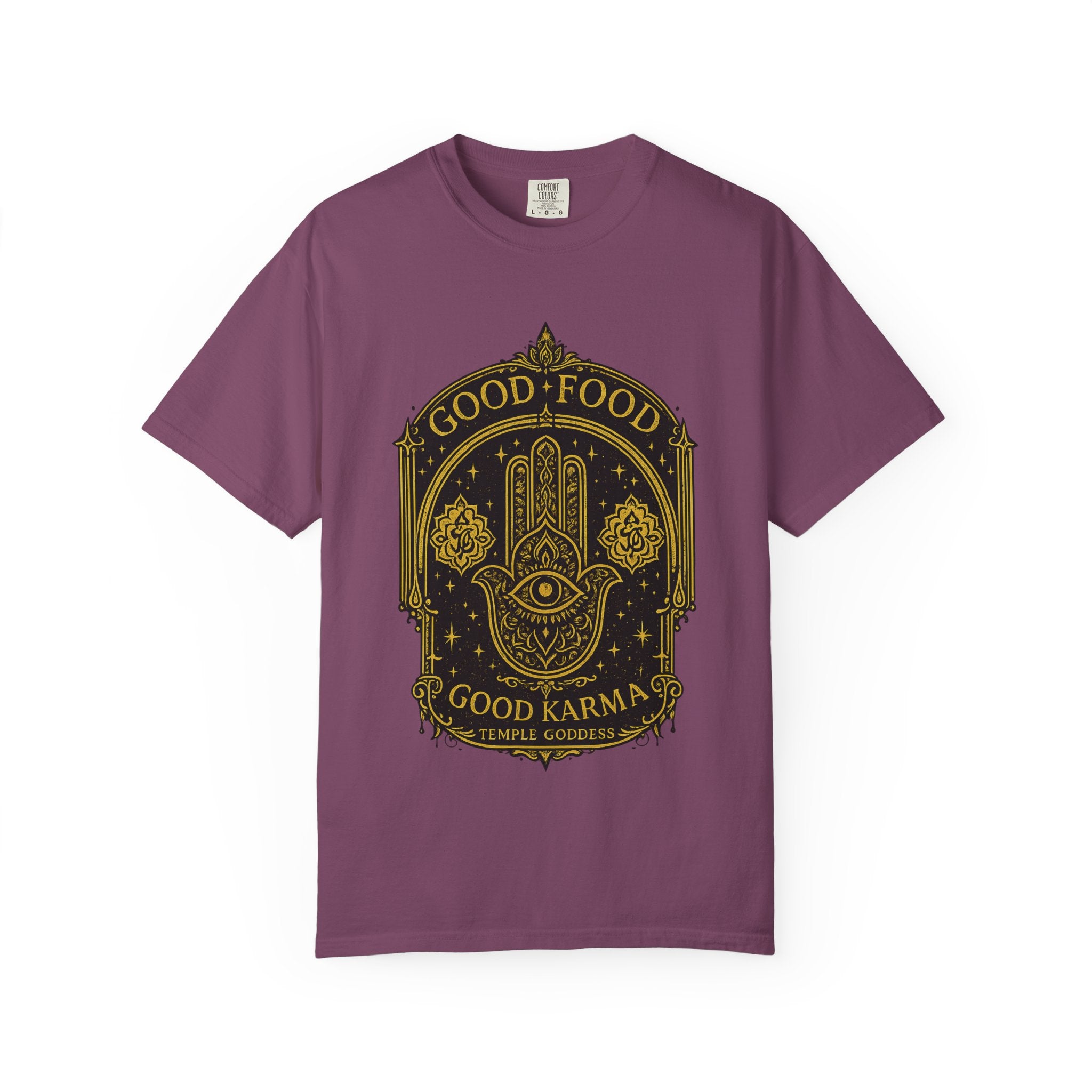 Good Food Good Karma T‑Shirt — Hamsa Eye Spiritual Graphic Tee