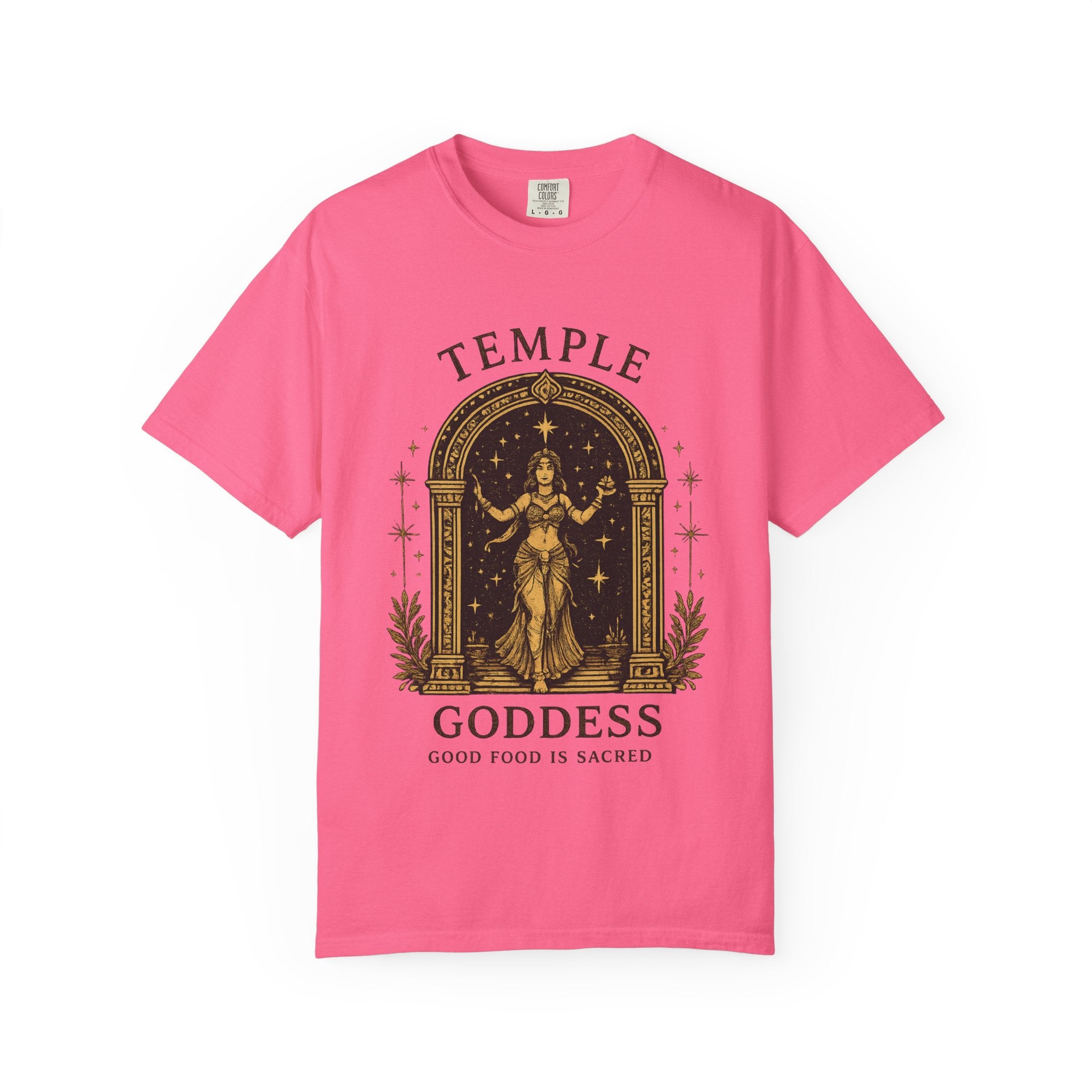 Temple Goddess Cafe Tee — "Good Food is Sacred"