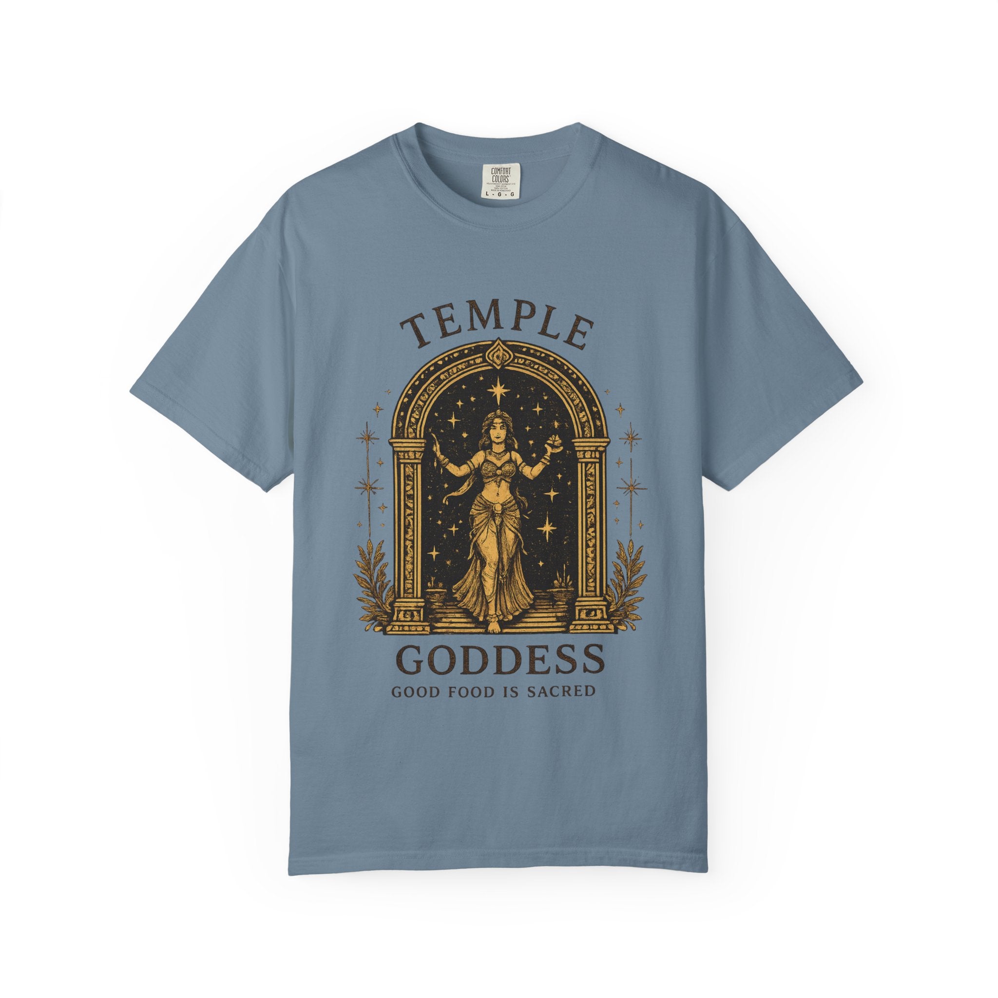 Temple Goddess Cafe Tee — "Good Food is Sacred"