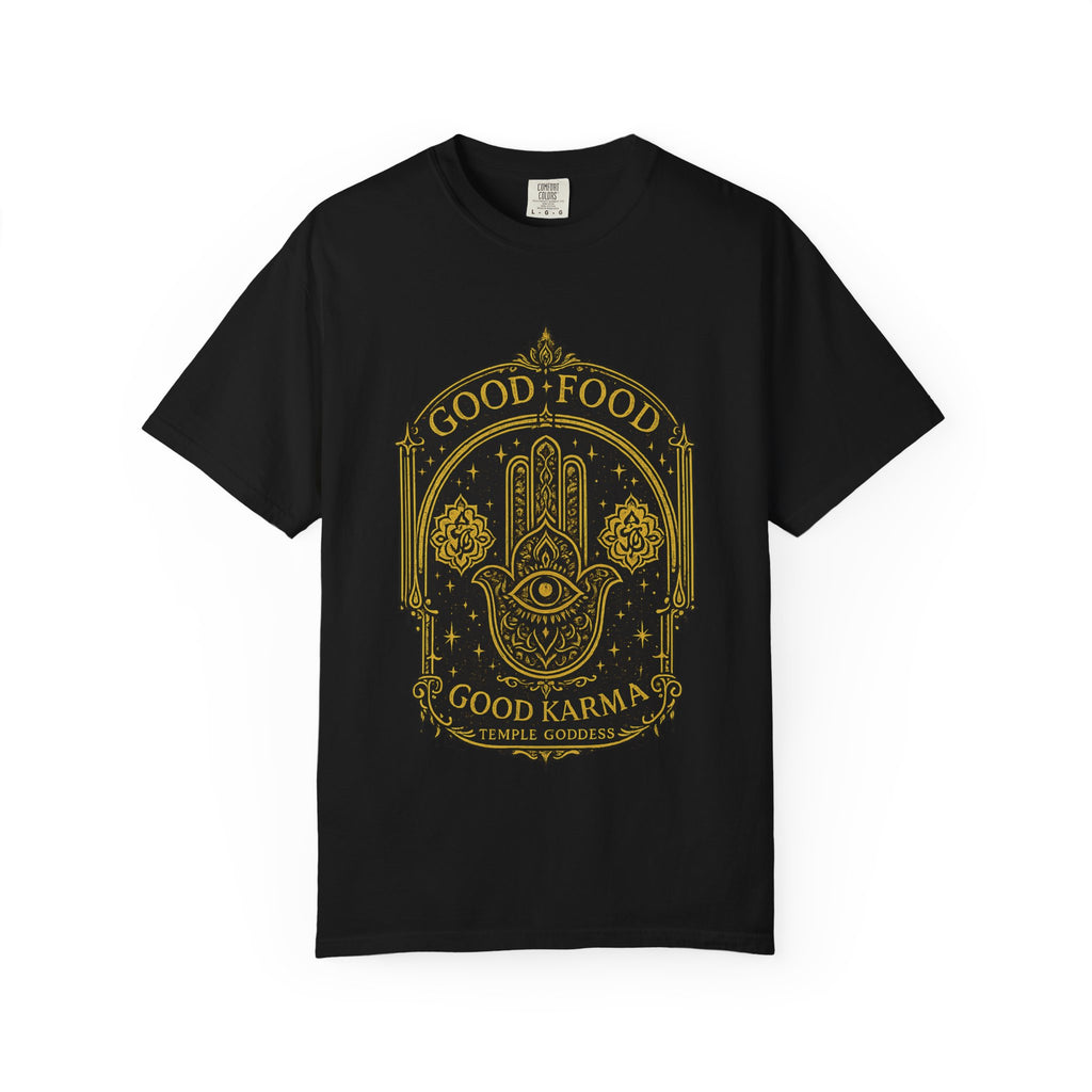 Good Food Good Karma T‑Shirt — Hamsa Eye Spiritual Graphic Tee
