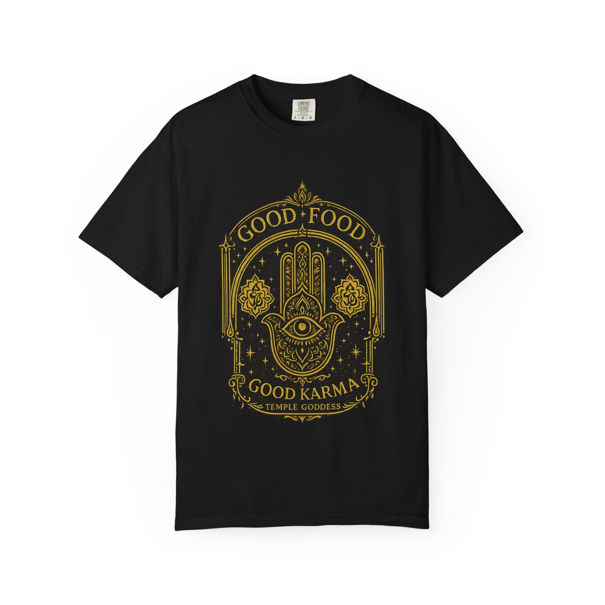 Good Food Good Karma T‑Shirt — Hamsa Eye Spiritual Graphic Tee