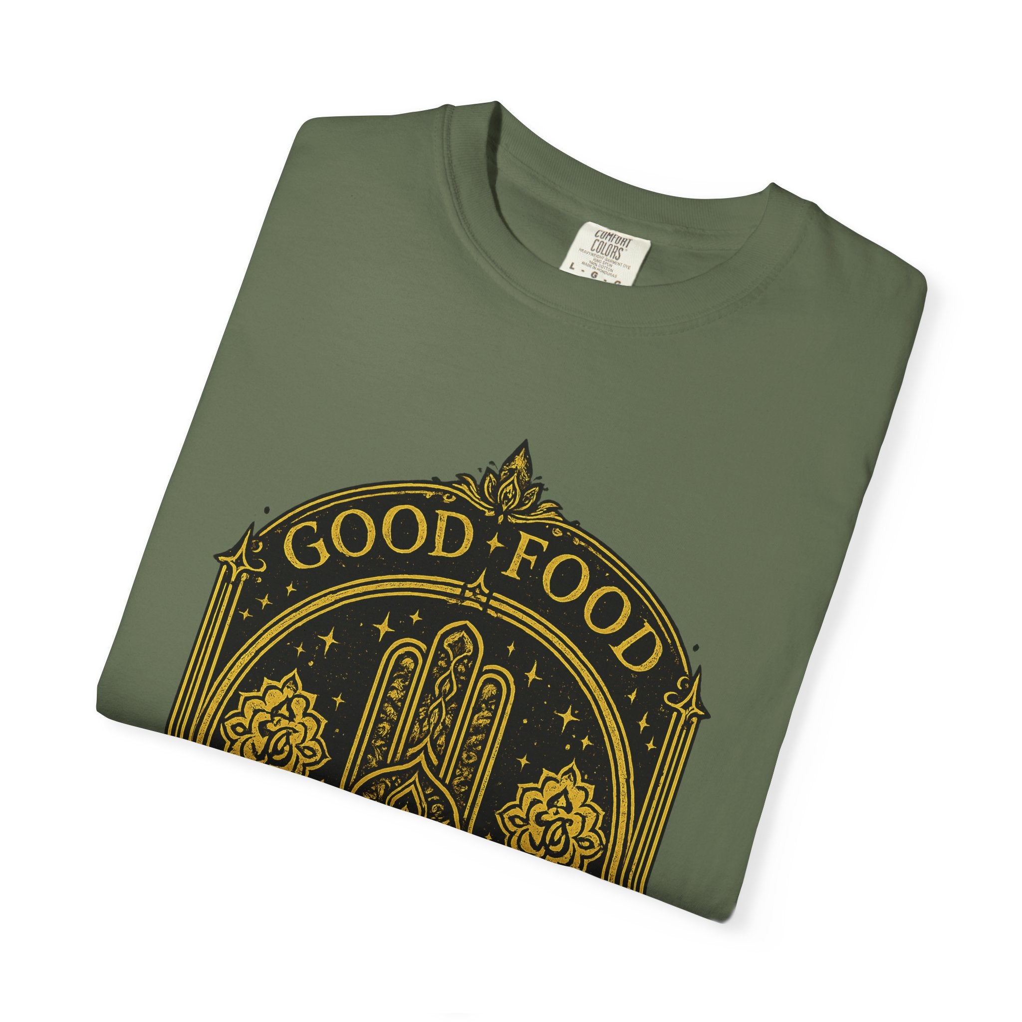 Good Food Good Karma T‑Shirt — Hamsa Eye Spiritual Graphic Tee