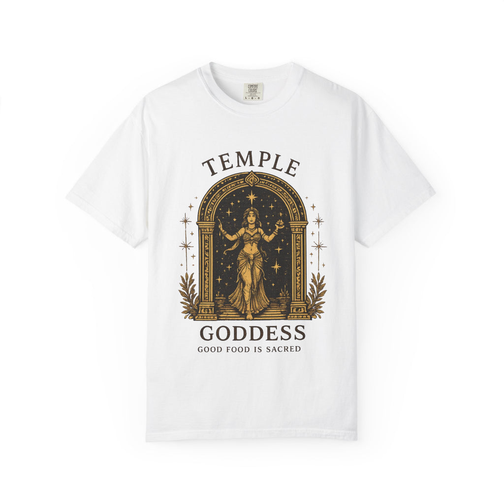 Temple Goddess Cafe Tee — "Good Food is Sacred"