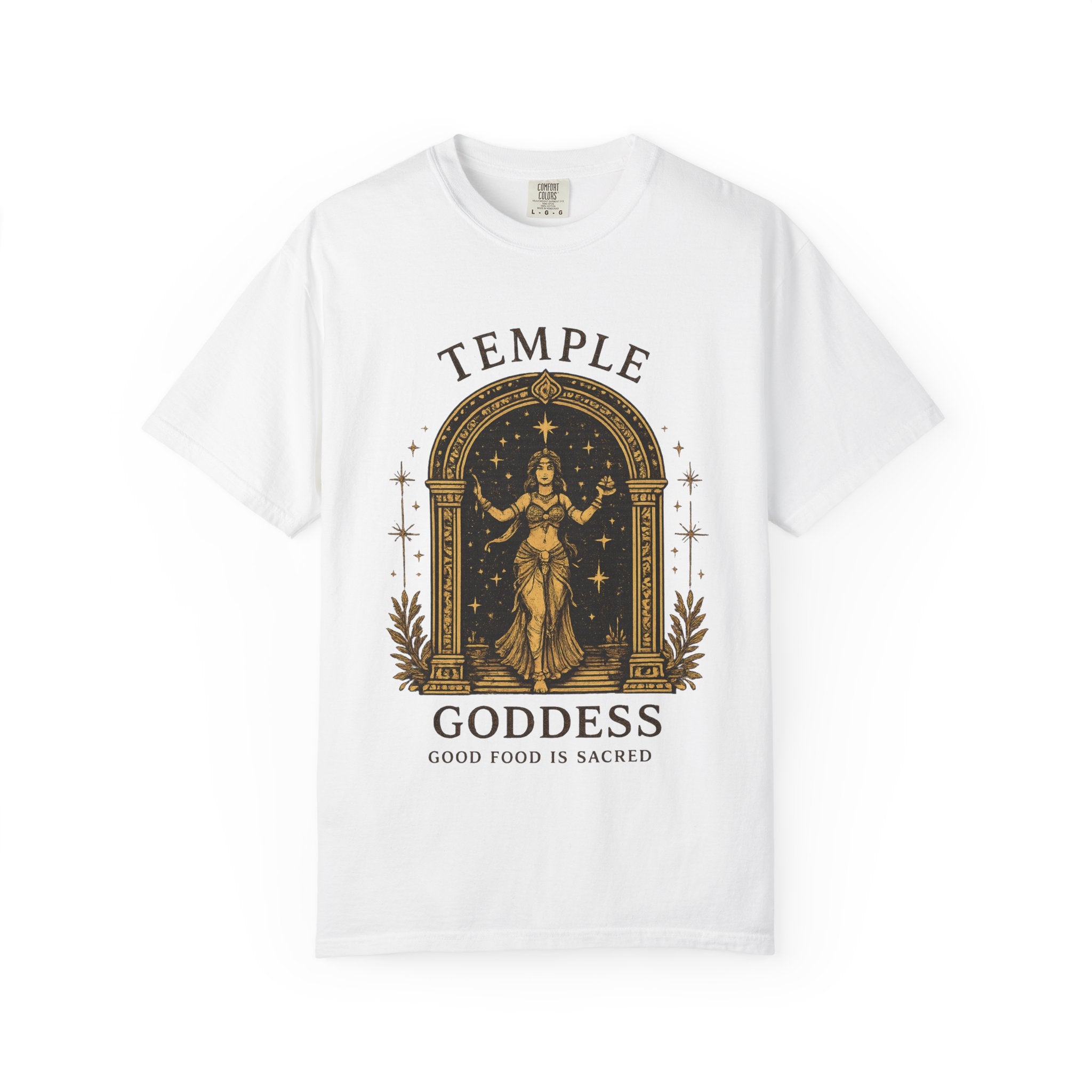Temple Goddess Cafe Tee — "Good Food is Sacred"