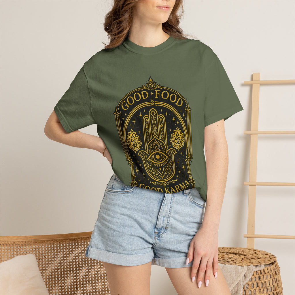 Good Food Good Karma T‑Shirt — Hamsa Eye Spiritual Graphic Tee