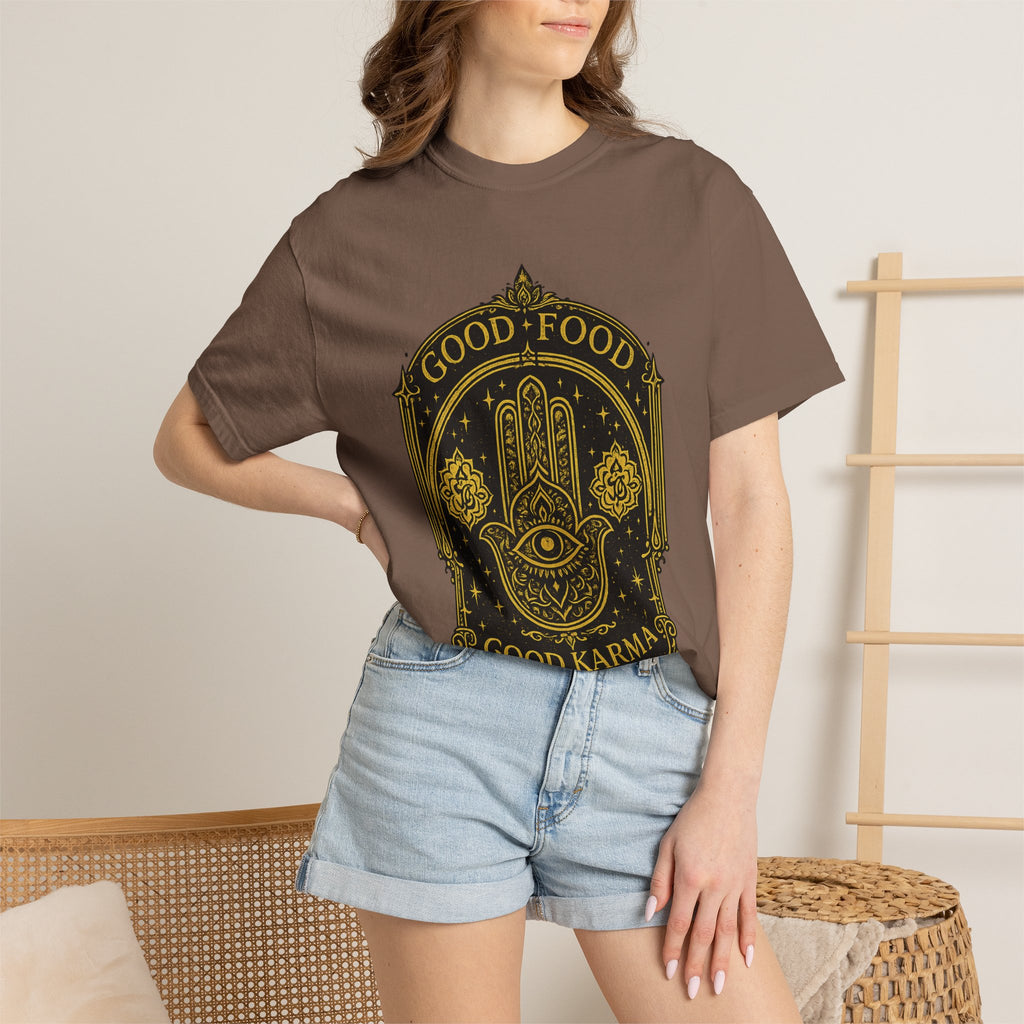 Good Food Good Karma T‑Shirt — Hamsa Eye Spiritual Graphic Tee