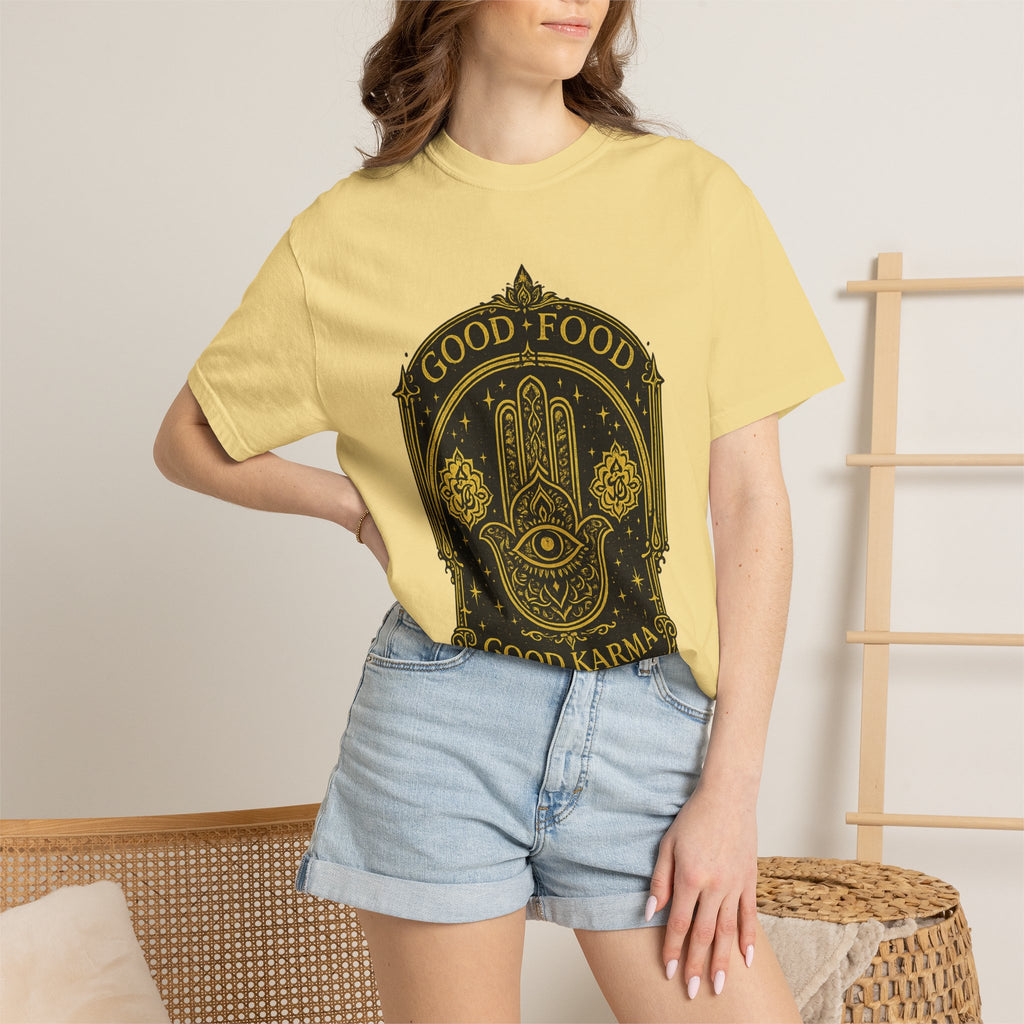 Good Food Good Karma T‑Shirt — Hamsa Eye Spiritual Graphic Tee