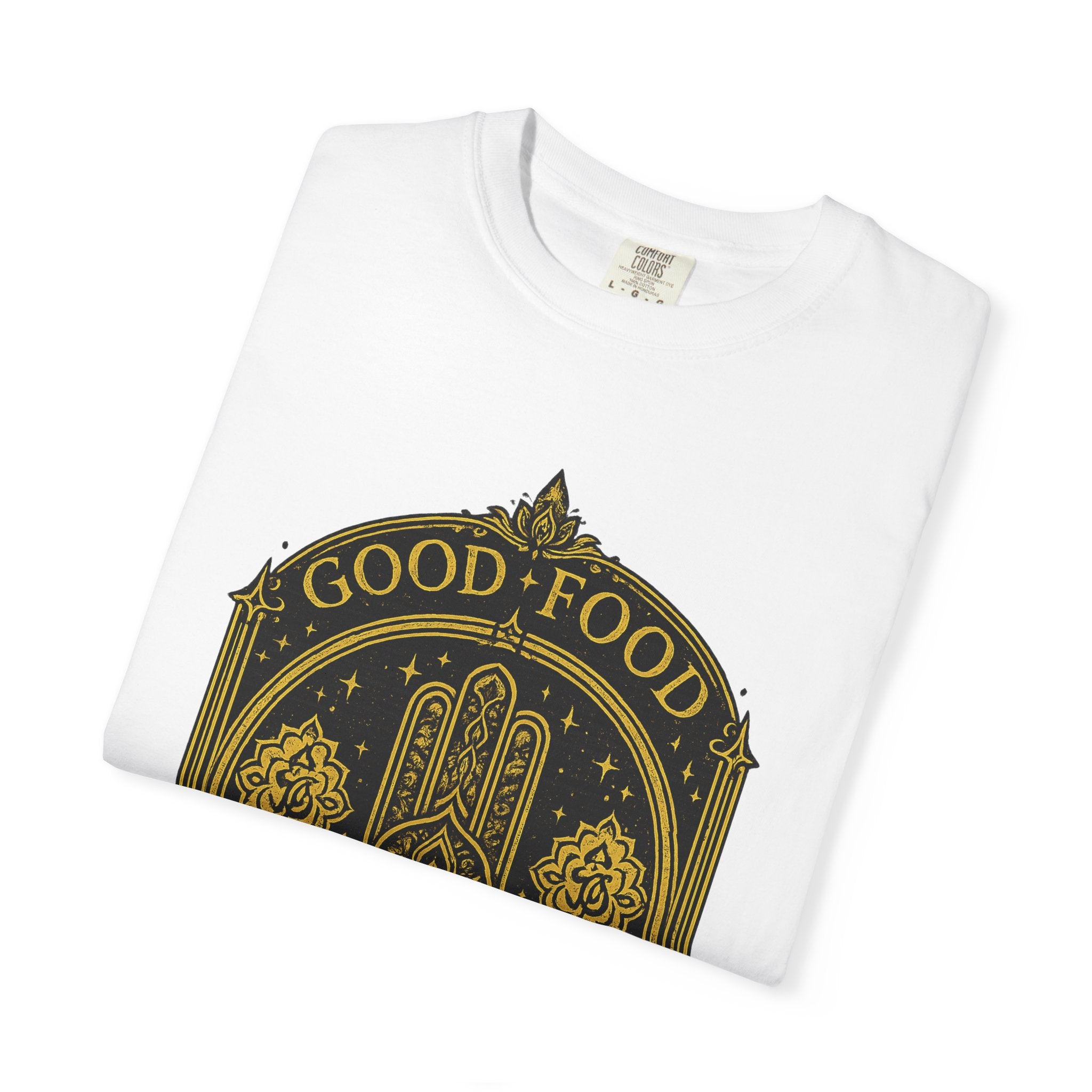 Good Food Good Karma T‑Shirt — Hamsa Eye Spiritual Graphic Tee