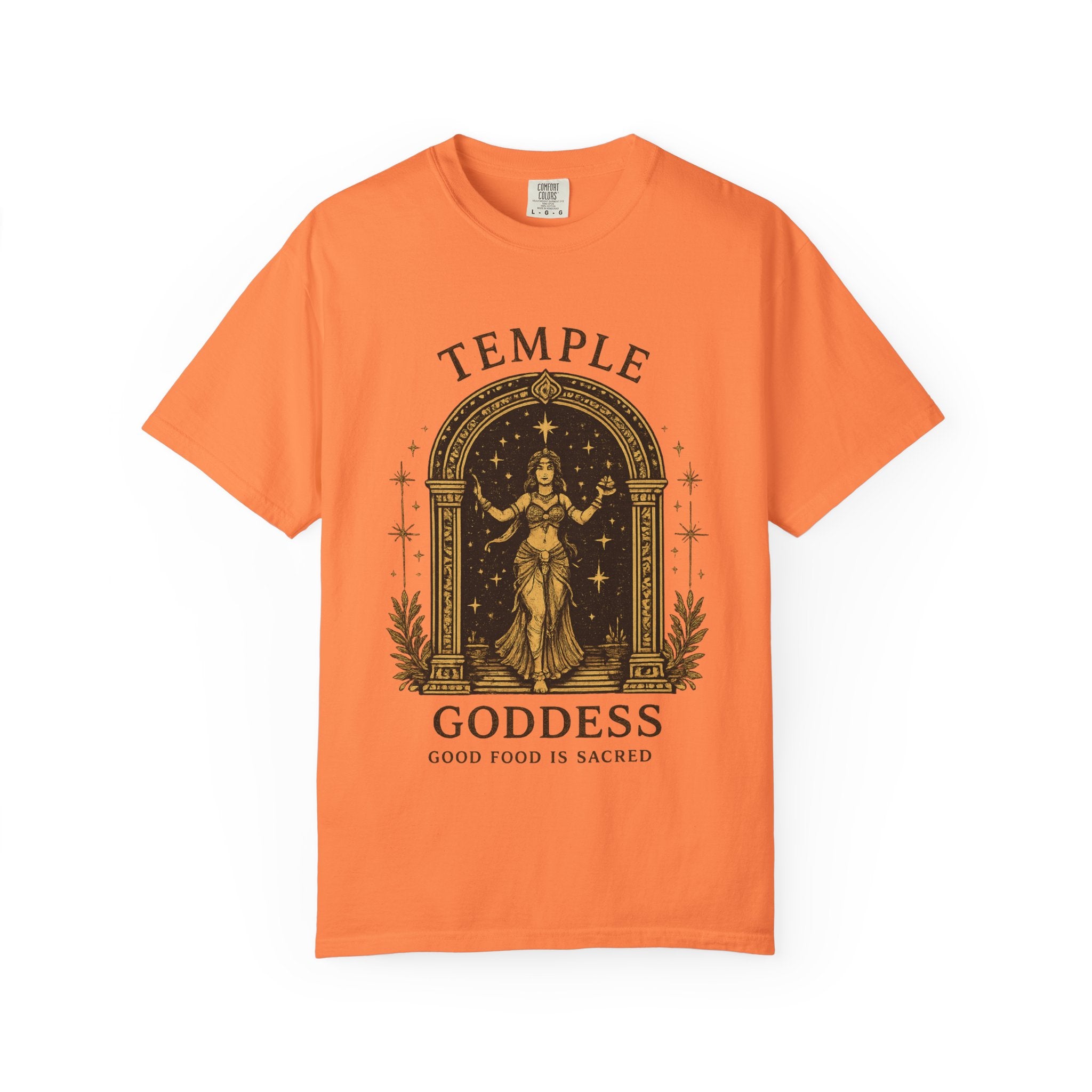 Temple Goddess Cafe Tee — "Good Food is Sacred"