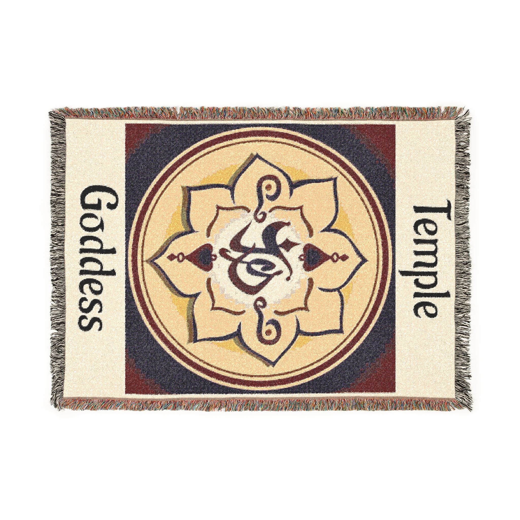 Goddess Temple Lotus Mandala Woven Blanket | Spiritual Boho Tapestry Throw