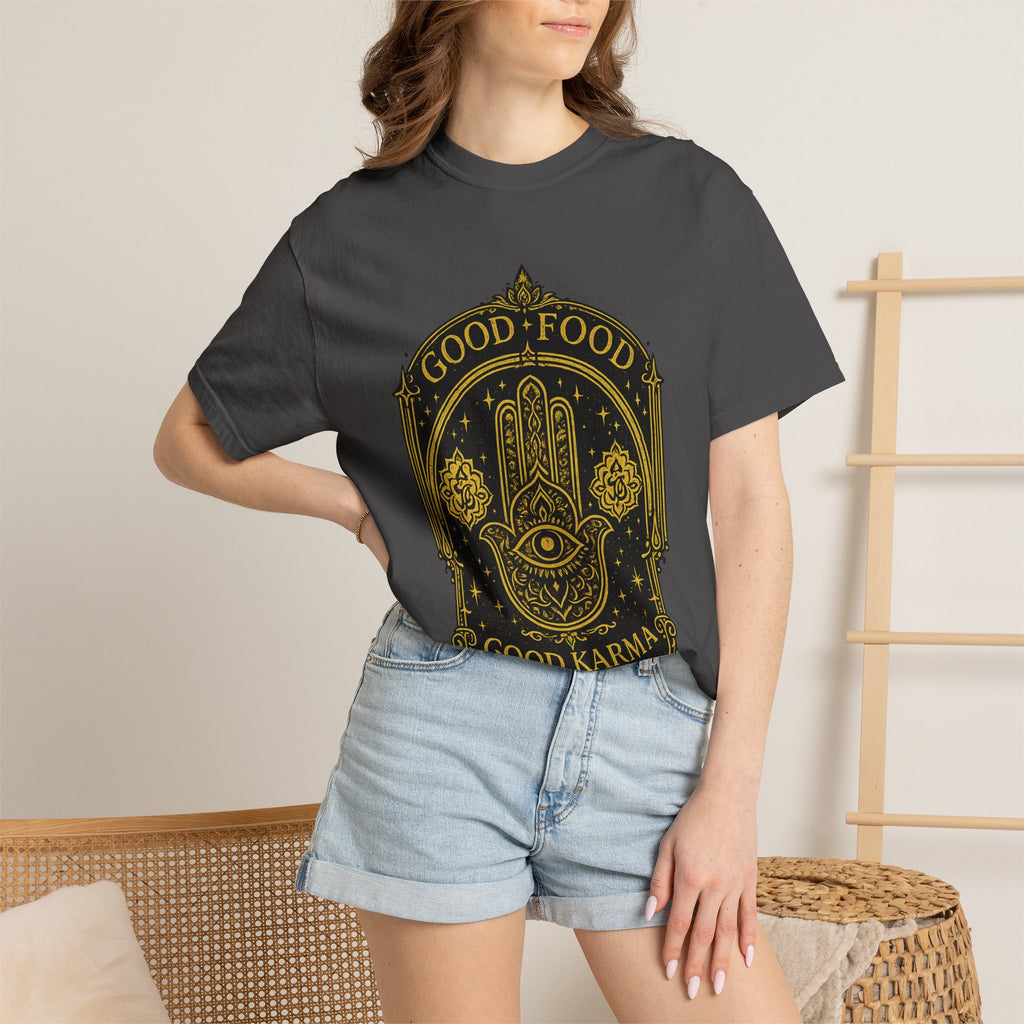 Good Food Good Karma T‑Shirt — Hamsa Eye Spiritual Graphic Tee