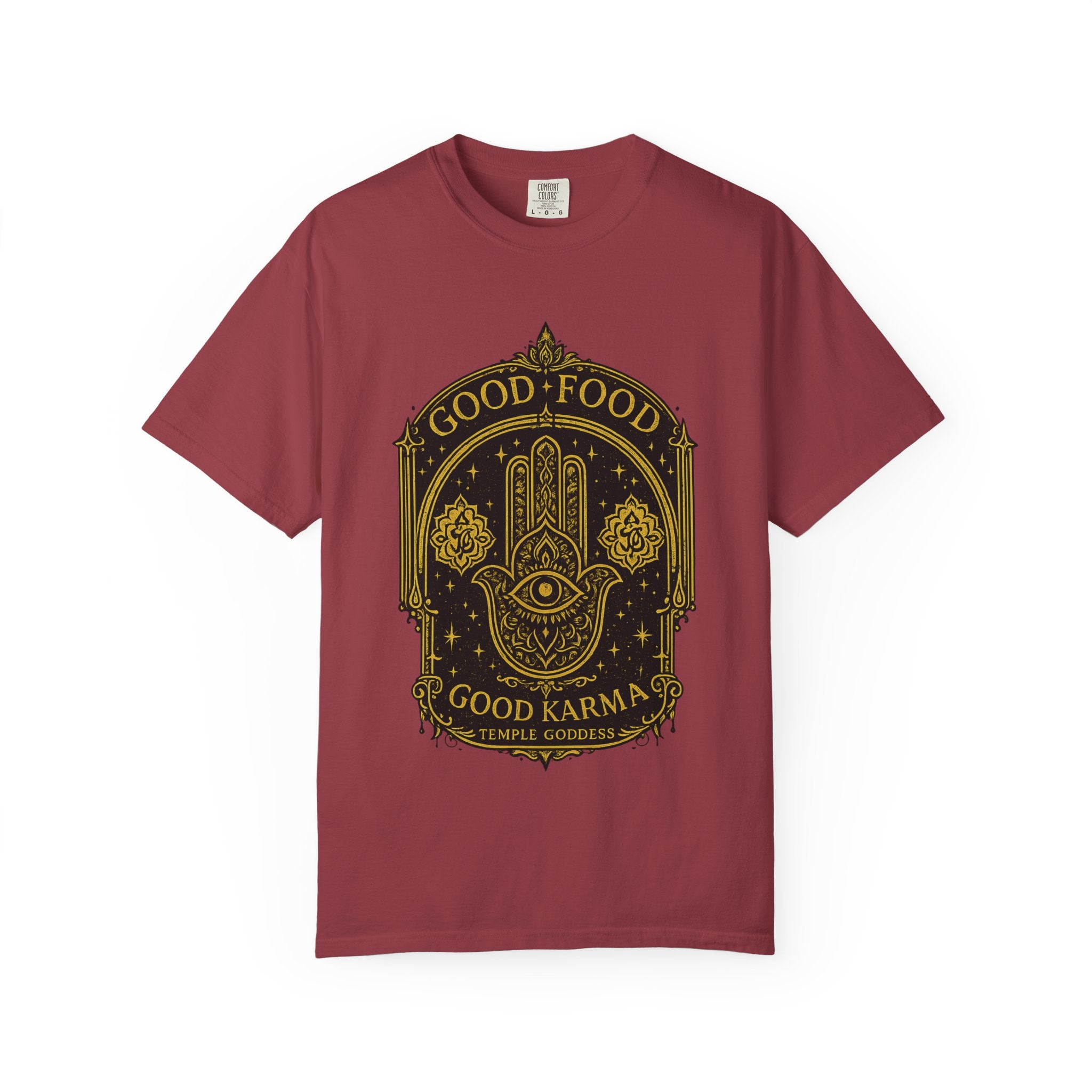Good Food Good Karma T‑Shirt — Hamsa Eye Spiritual Graphic Tee