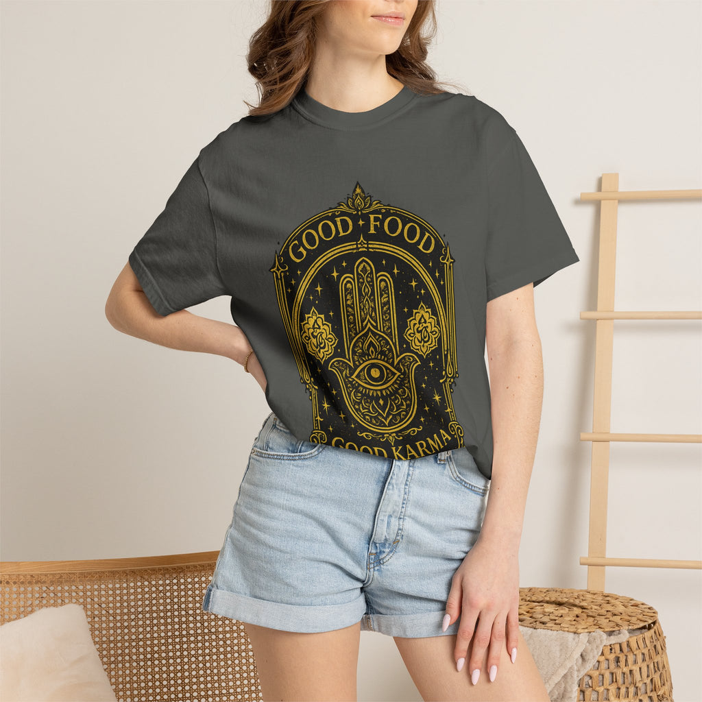 Good Food Good Karma T‑Shirt — Hamsa Eye Spiritual Graphic Tee