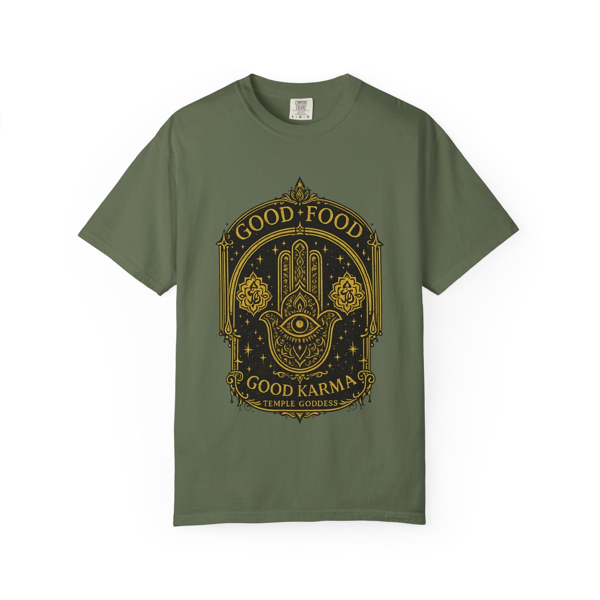 Good Food Good Karma T‑Shirt — Hamsa Eye Spiritual Graphic Tee