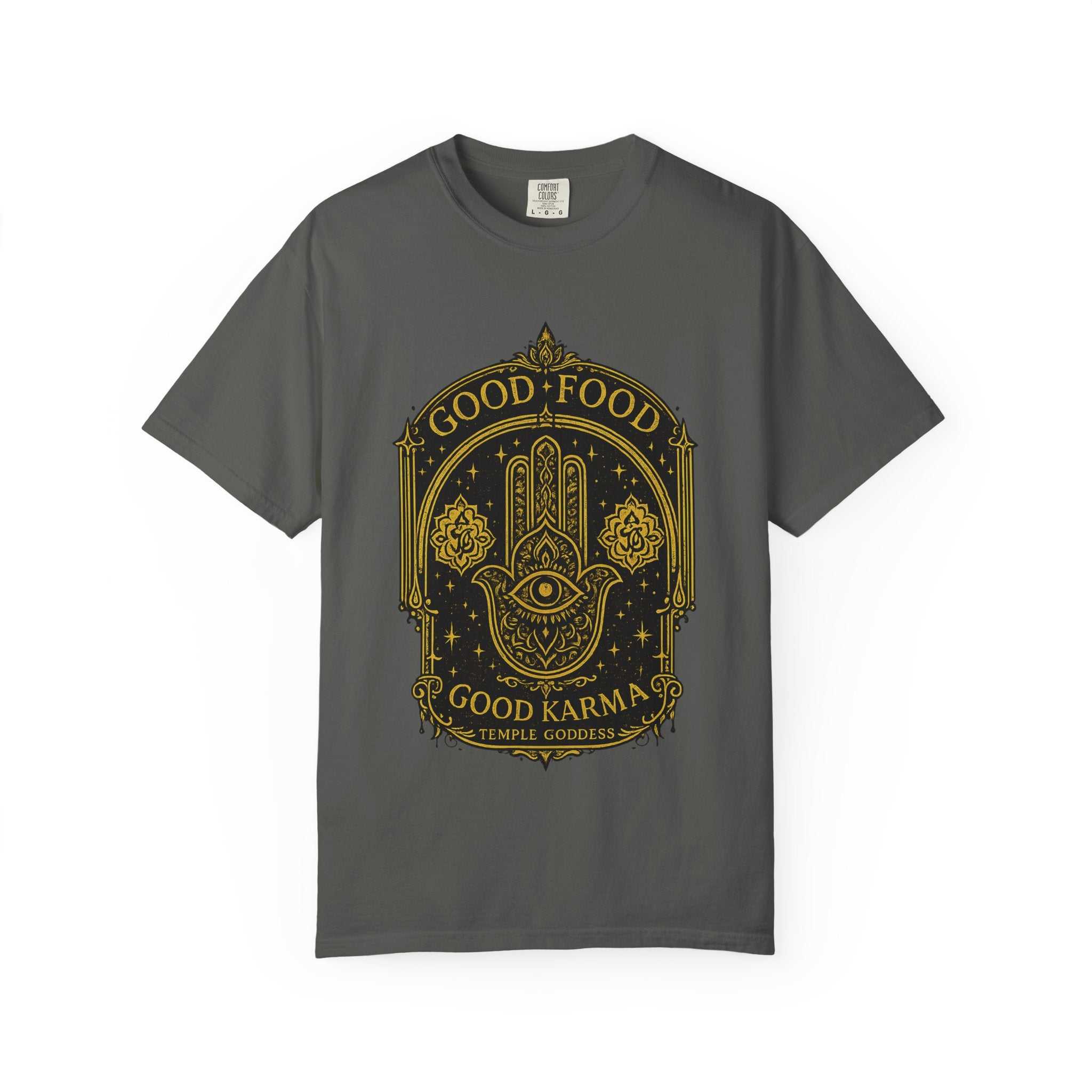 Good Food Good Karma T‑Shirt — Hamsa Eye Spiritual Graphic Tee