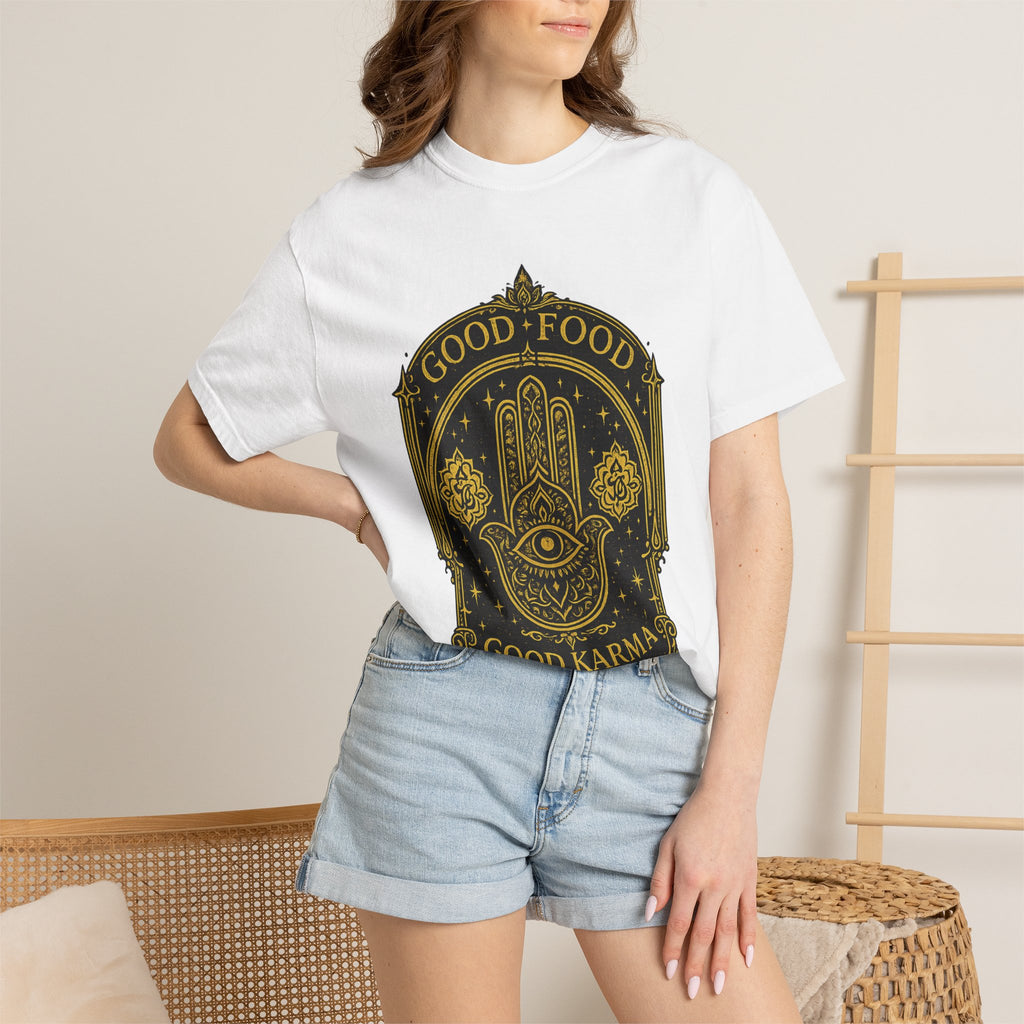 Good Food Good Karma T‑Shirt — Hamsa Eye Spiritual Graphic Tee
