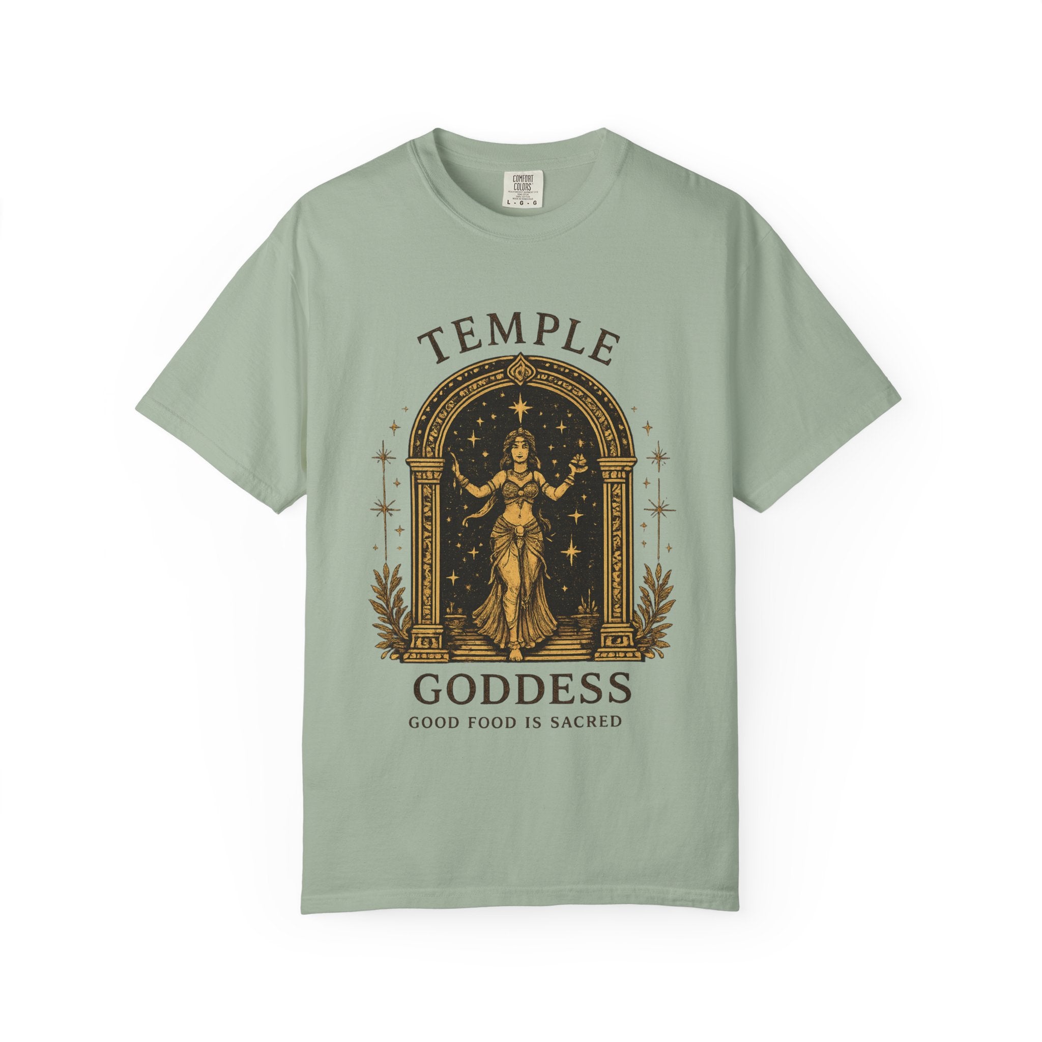 Temple Goddess Cafe Tee — "Good Food is Sacred"