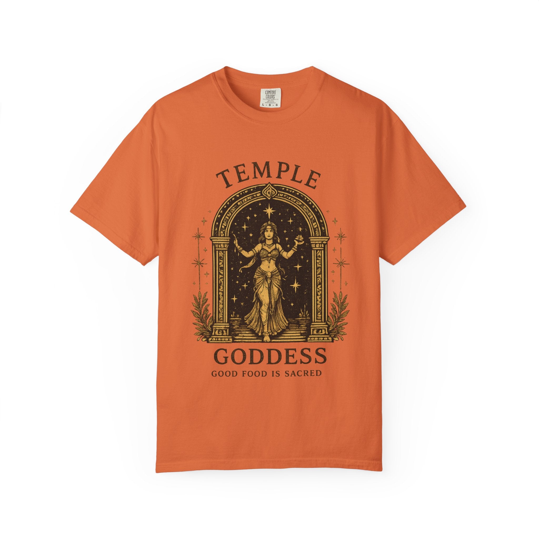 Temple Goddess Cafe Tee — "Good Food is Sacred"