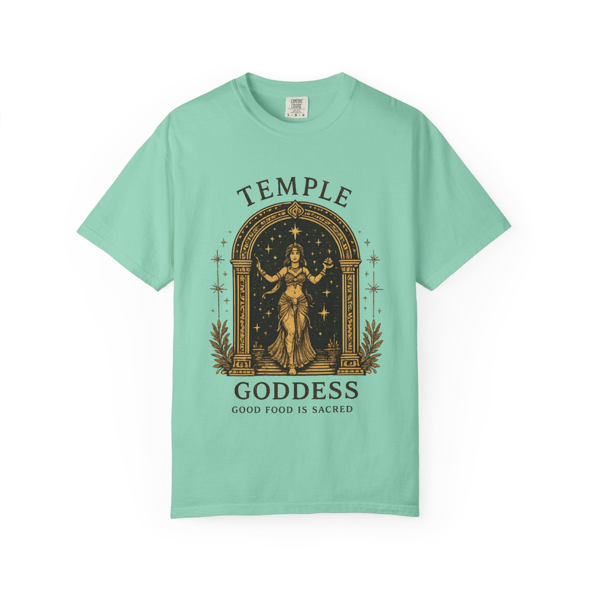 Temple Goddess Cafe Tee — "Good Food is Sacred"