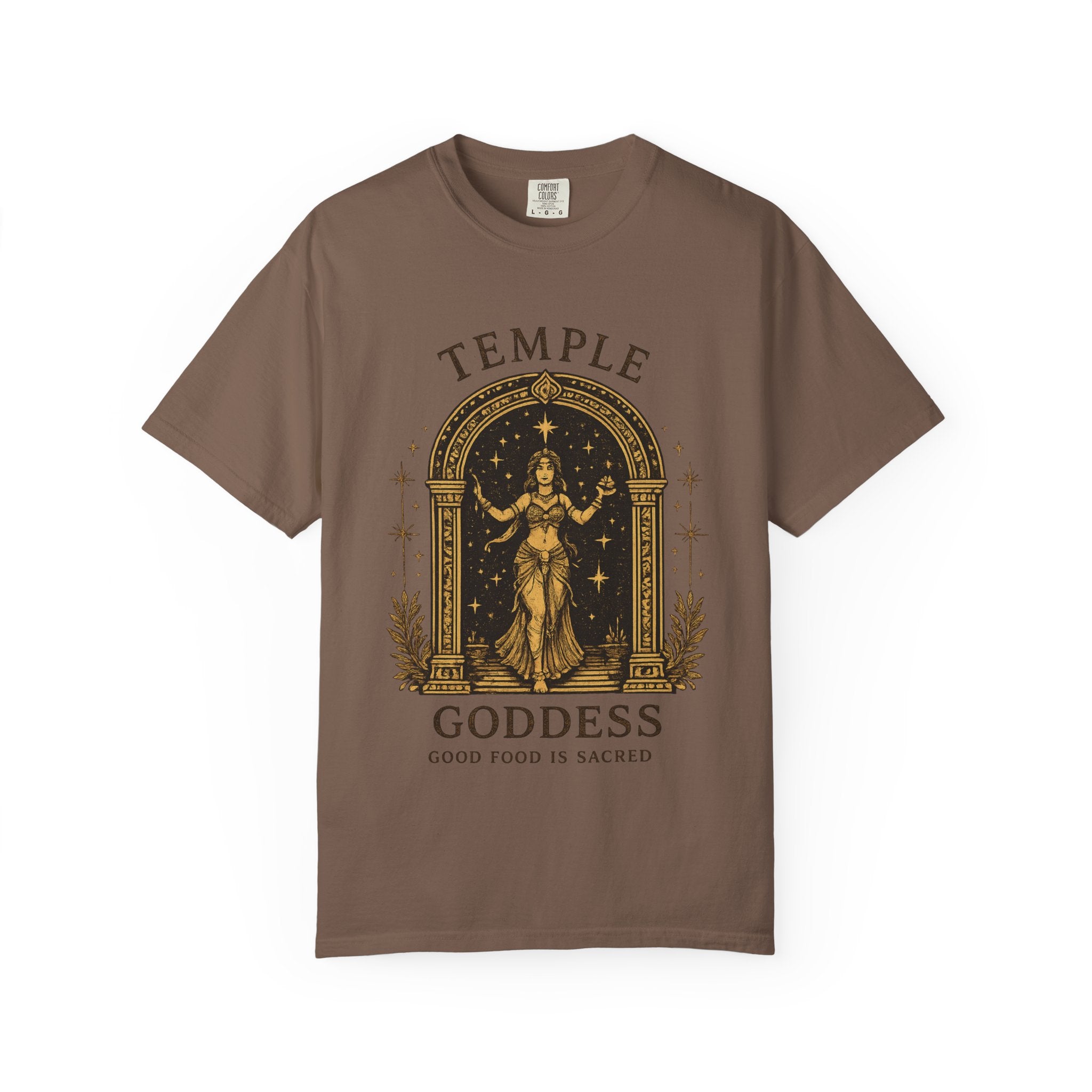 Temple Goddess Cafe Tee — "Good Food is Sacred"