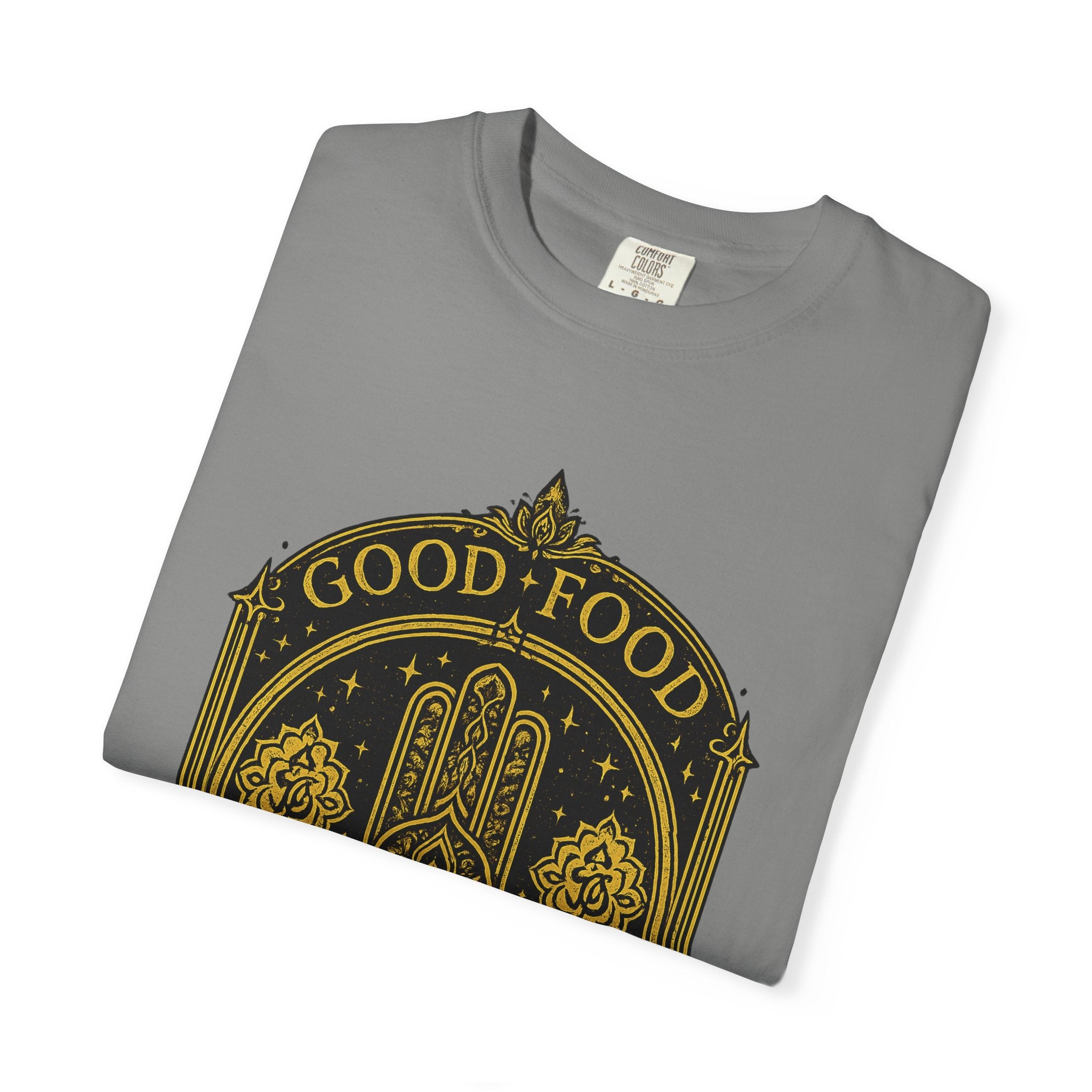 Good Food Good Karma T‑Shirt — Hamsa Eye Spiritual Graphic Tee