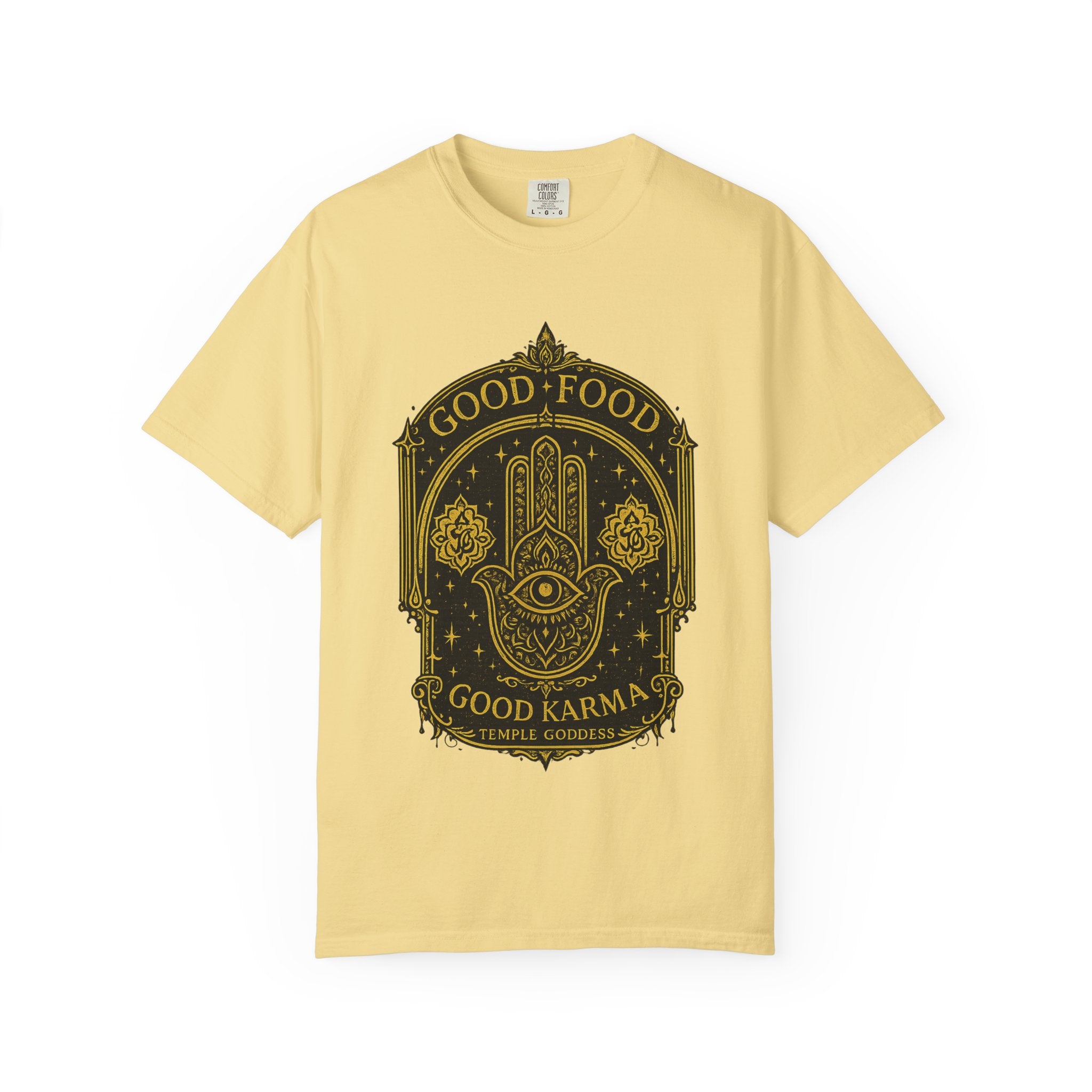 Good Food Good Karma T‑Shirt — Hamsa Eye Spiritual Graphic Tee