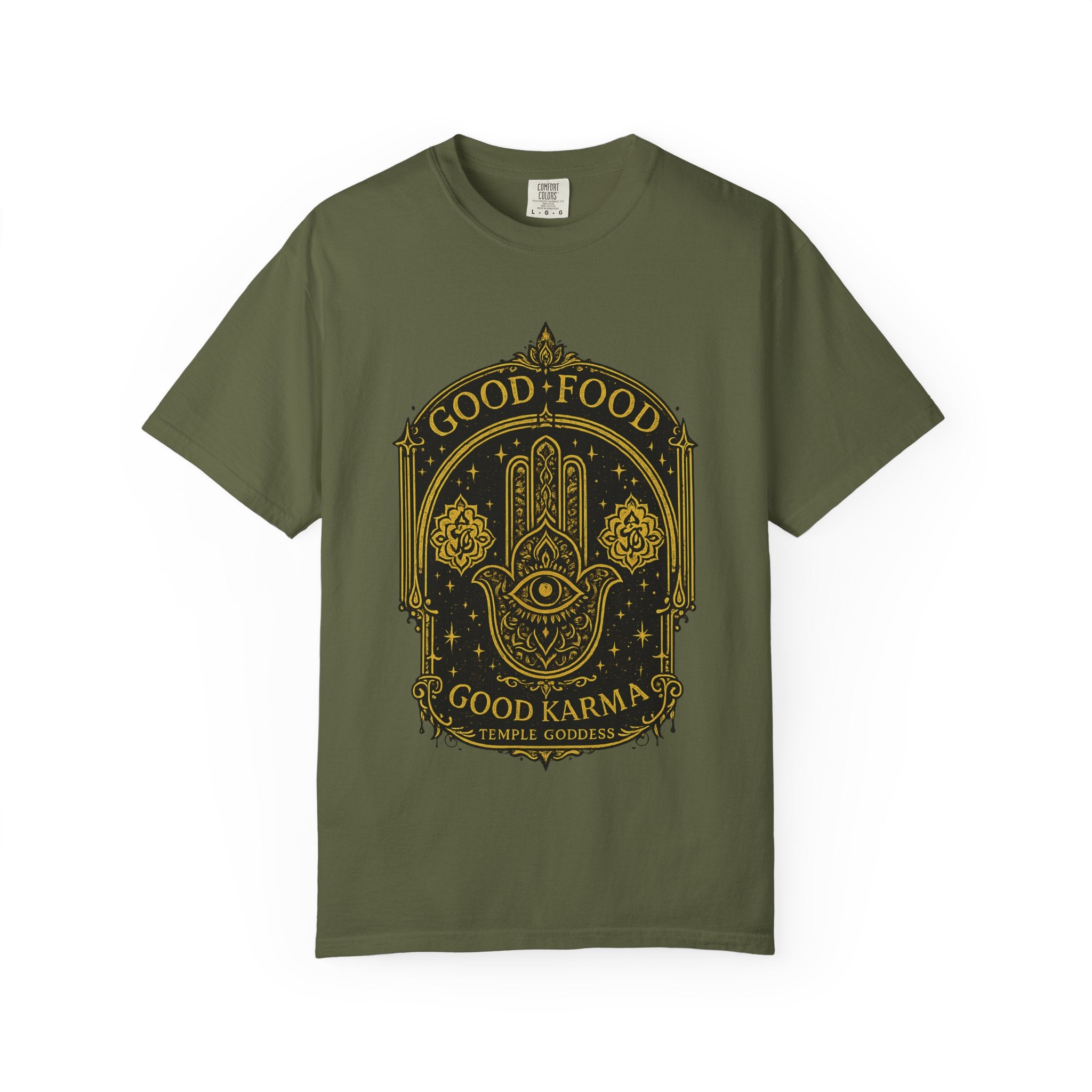 Good Food Good Karma T‑Shirt — Hamsa Eye Spiritual Graphic Tee