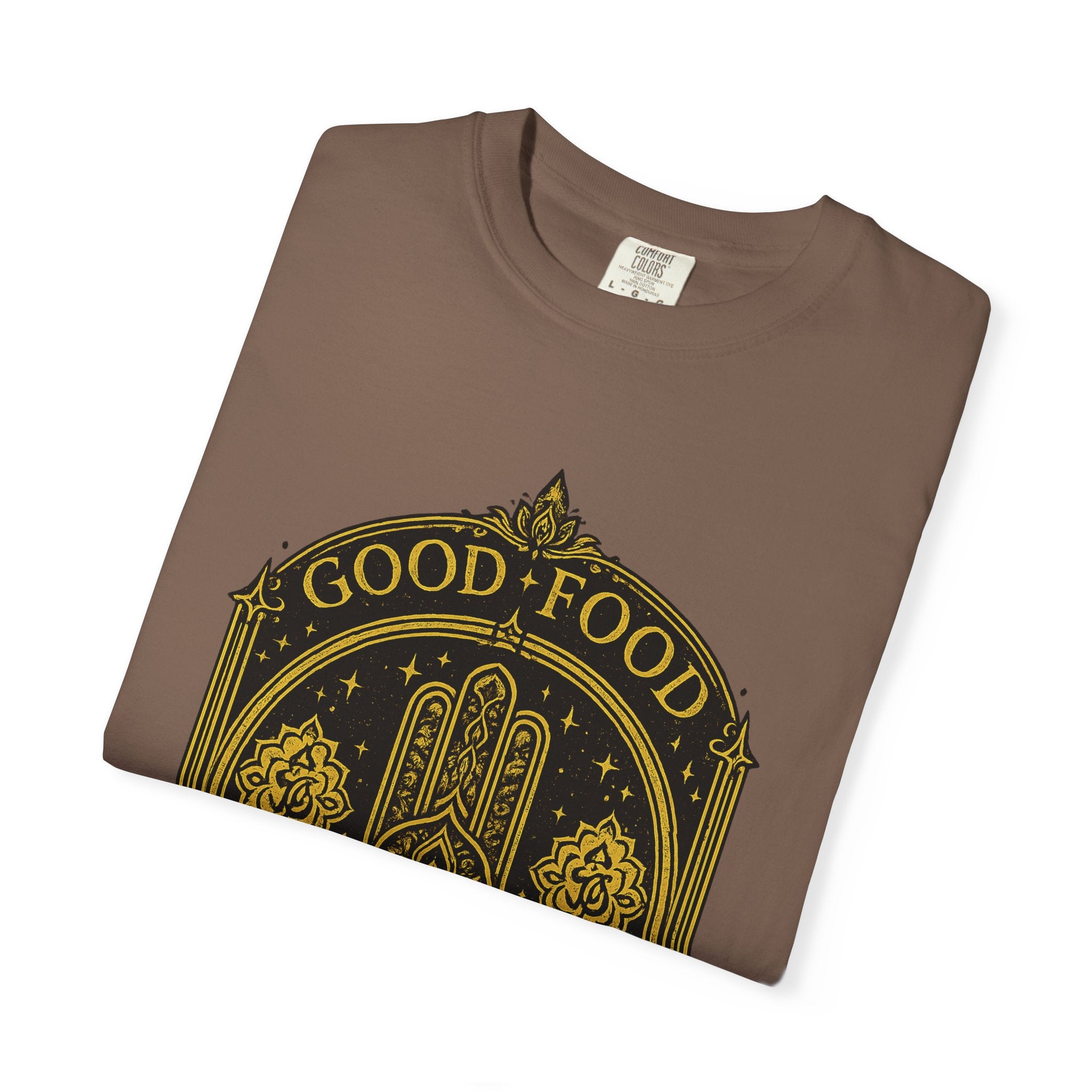 Good Food Good Karma T‑Shirt — Hamsa Eye Spiritual Graphic Tee