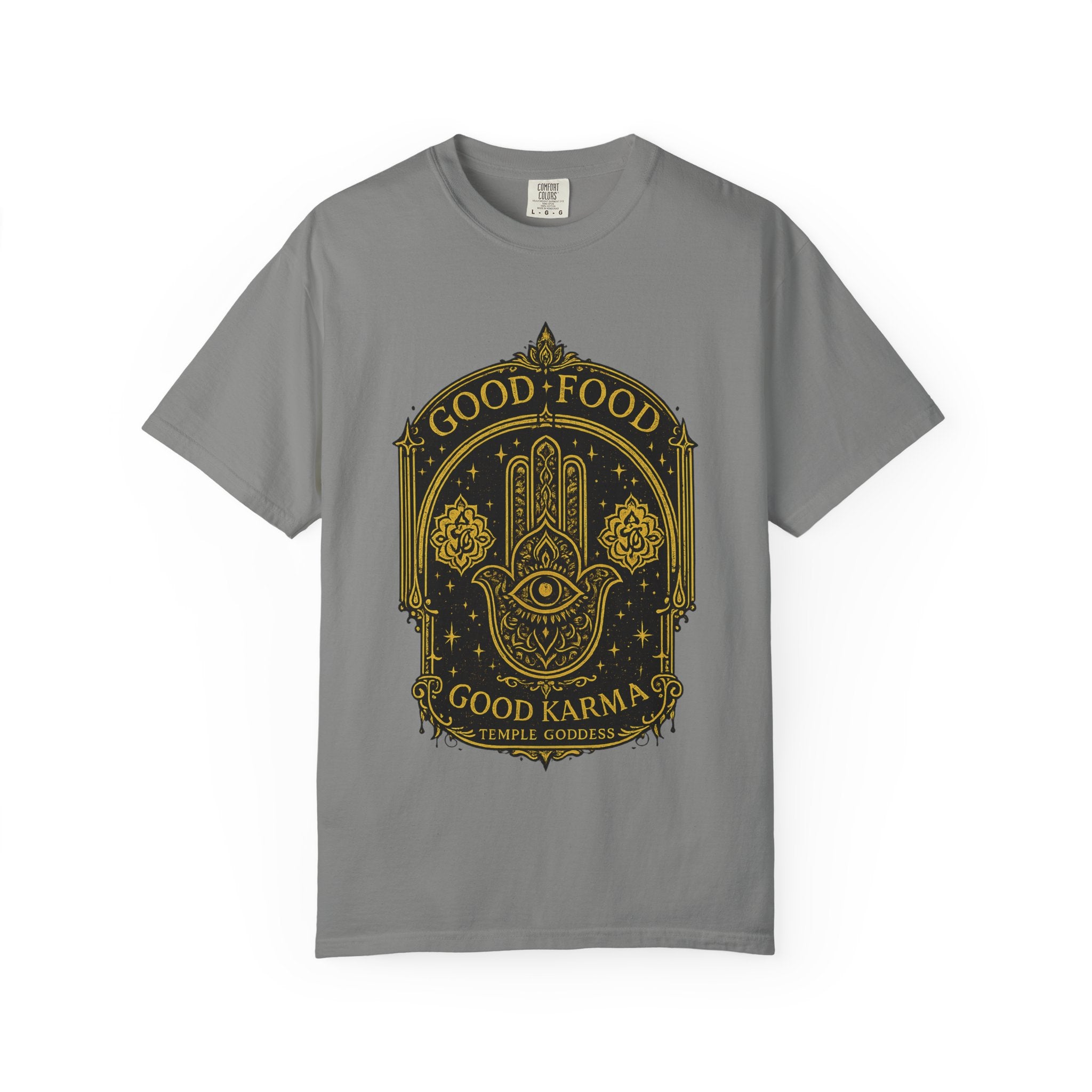Good Food Good Karma T‑Shirt — Hamsa Eye Spiritual Graphic Tee