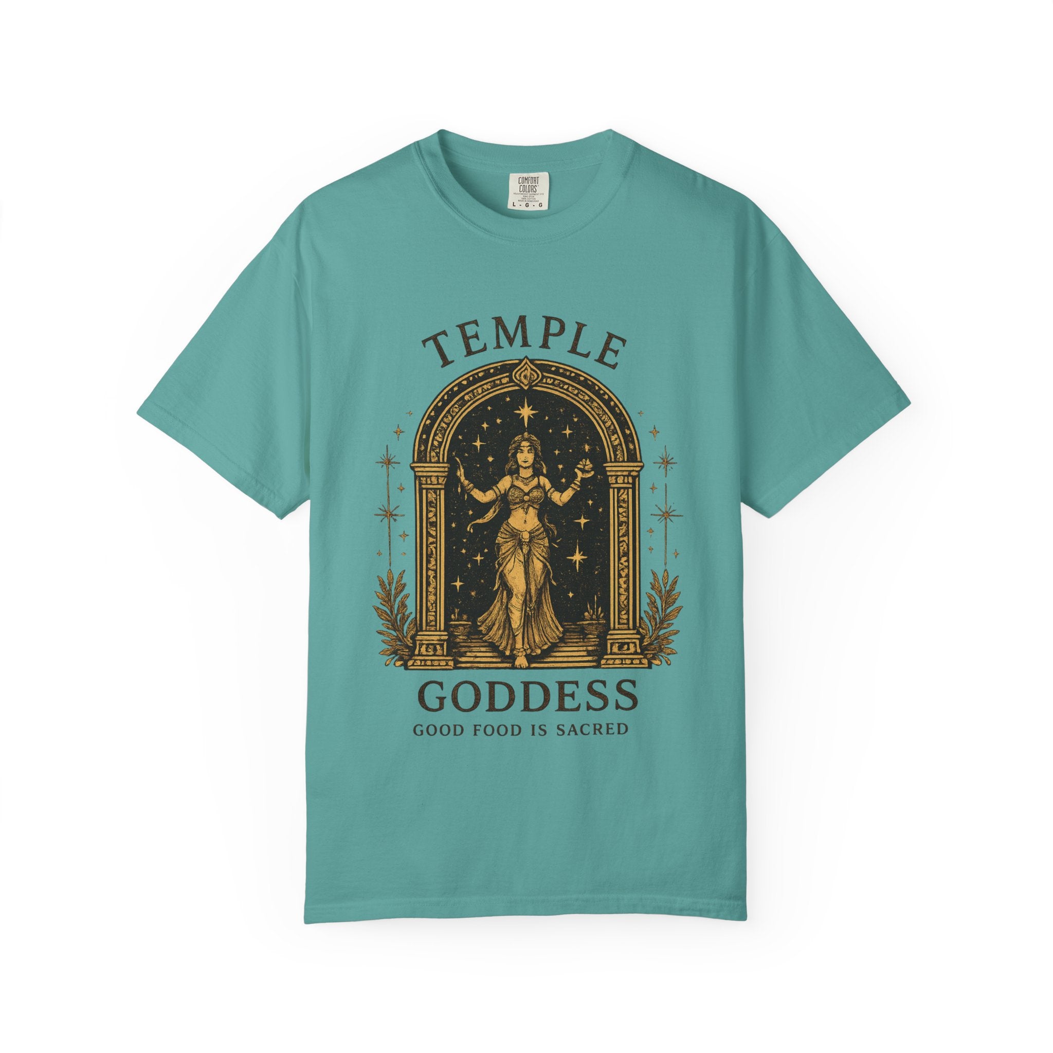 Temple Goddess Cafe Tee — "Good Food is Sacred"