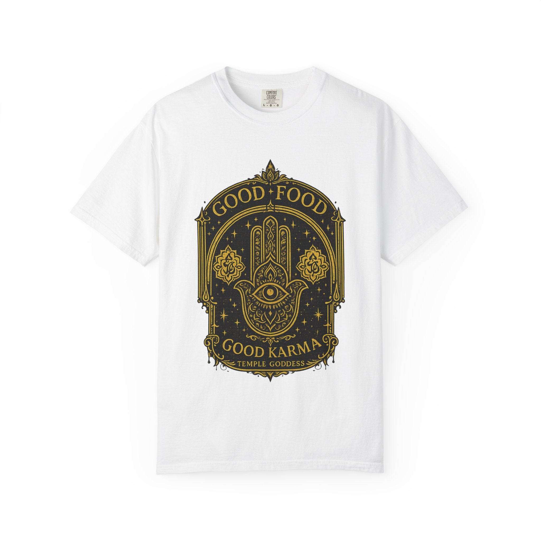 Good Food Good Karma T‑Shirt — Hamsa Eye Spiritual Graphic Tee