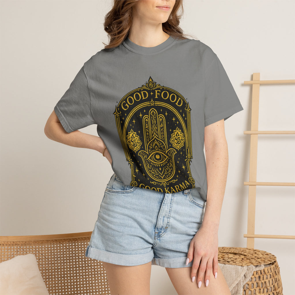 Good Food Good Karma T‑Shirt — Hamsa Eye Spiritual Graphic Tee