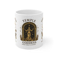 Temple Goddess Ceramic Mug — 'Temple Goddess: Good Food Is Sacred' 11oz Spiritual Vegan Kitchen Gift