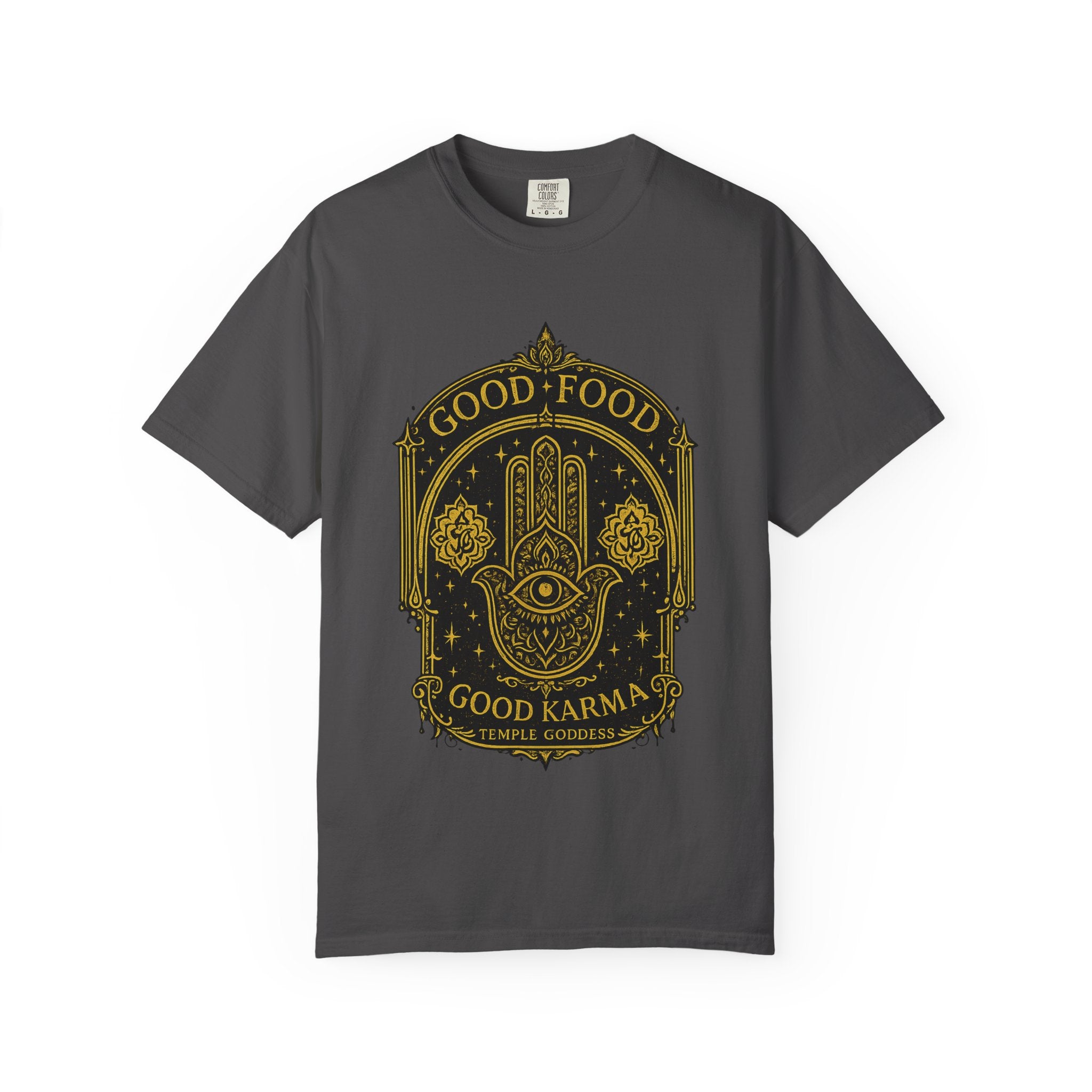 Good Food Good Karma T‑Shirt — Hamsa Eye Spiritual Graphic Tee