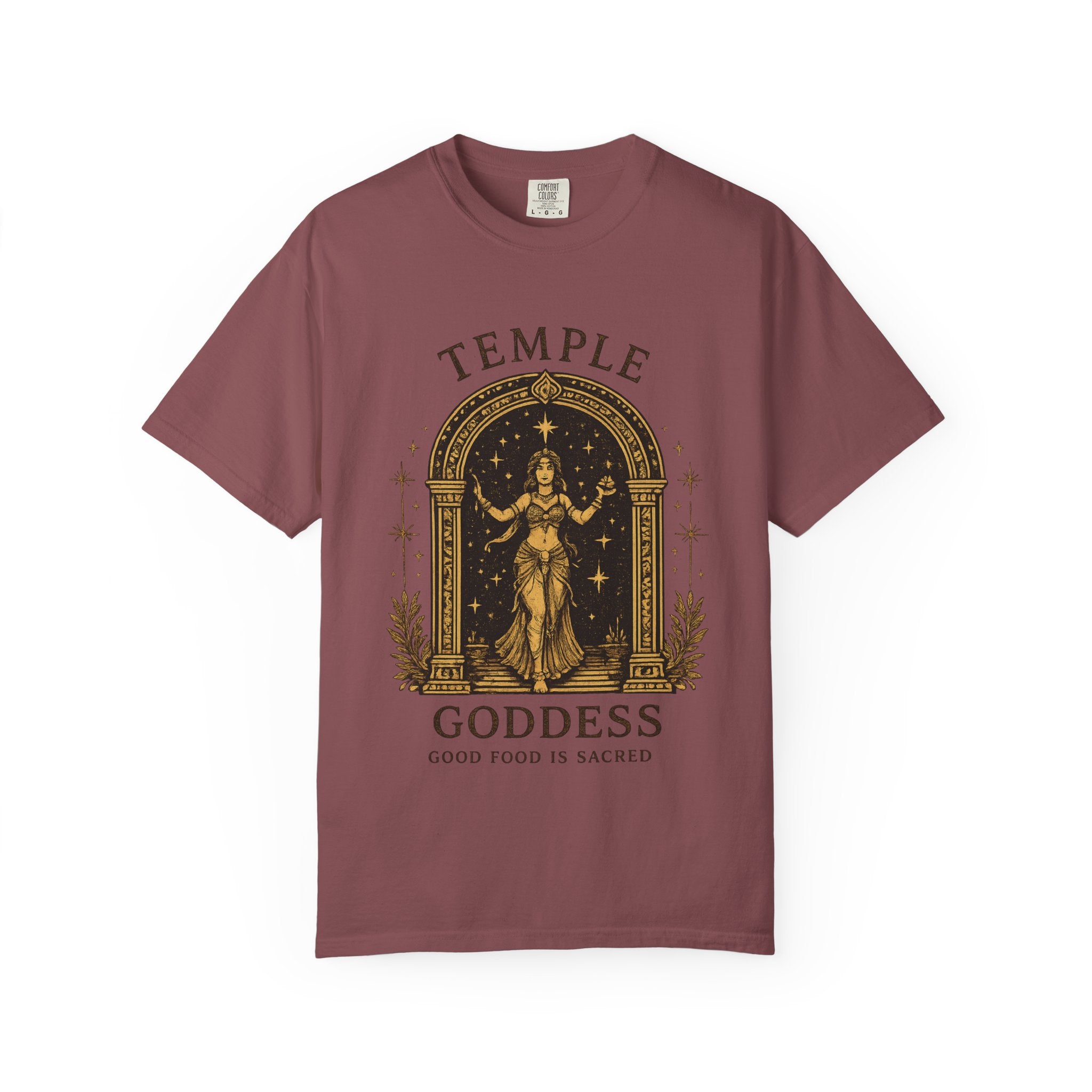 Temple Goddess Cafe Tee — "Good Food is Sacred"
