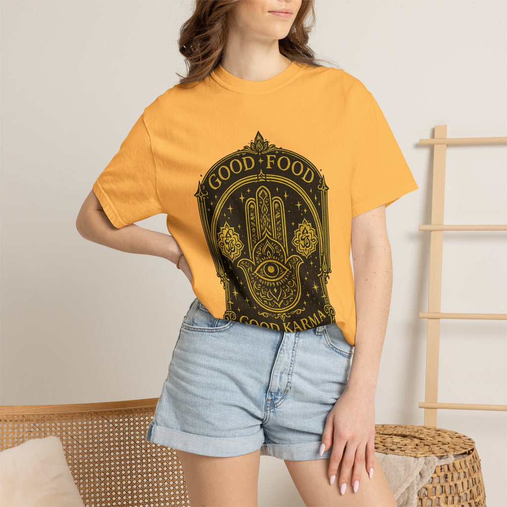 Good Food Good Karma T‑Shirt — Hamsa Eye Spiritual Graphic Tee