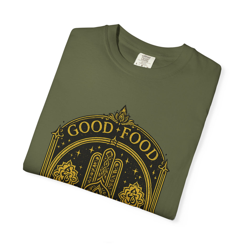 Good Food Good Karma T‑Shirt — Hamsa Eye Spiritual Graphic Tee