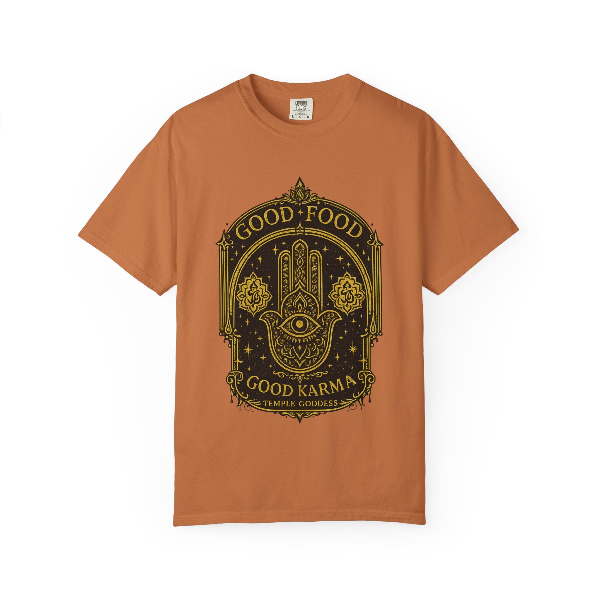 Good Food Good Karma T‑Shirt — Hamsa Eye Spiritual Graphic Tee
