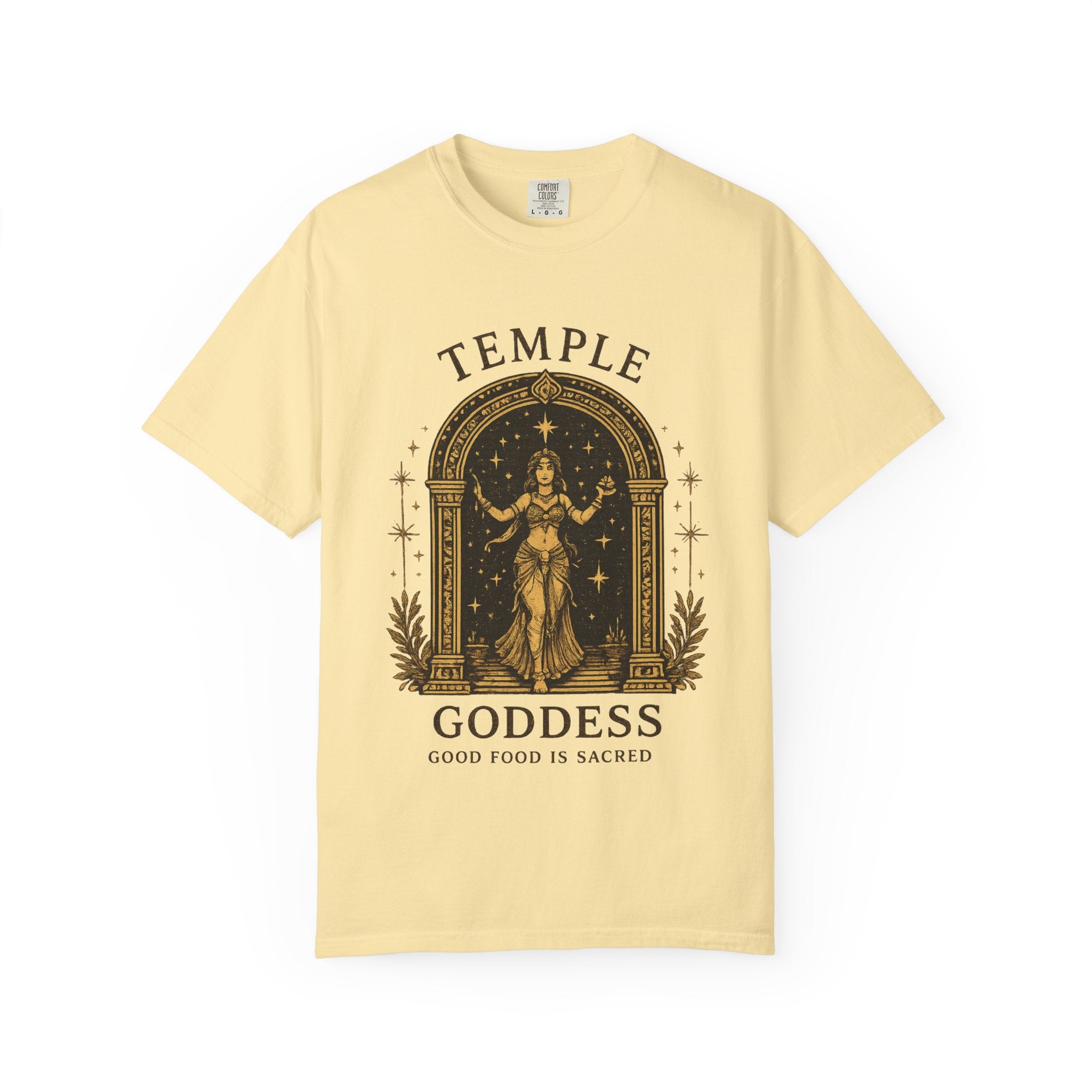 Temple Goddess Cafe Tee — "Good Food is Sacred"