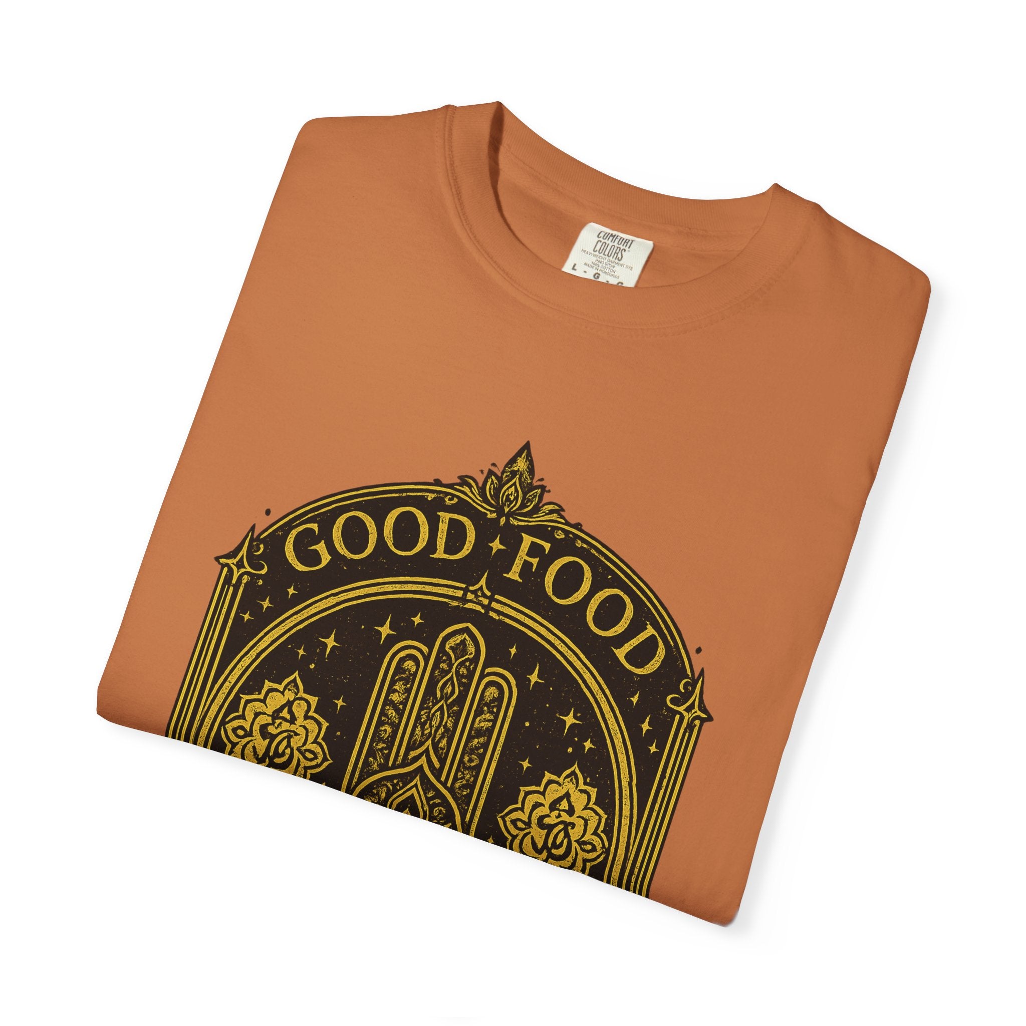 Good Food Good Karma T‑Shirt — Hamsa Eye Spiritual Graphic Tee