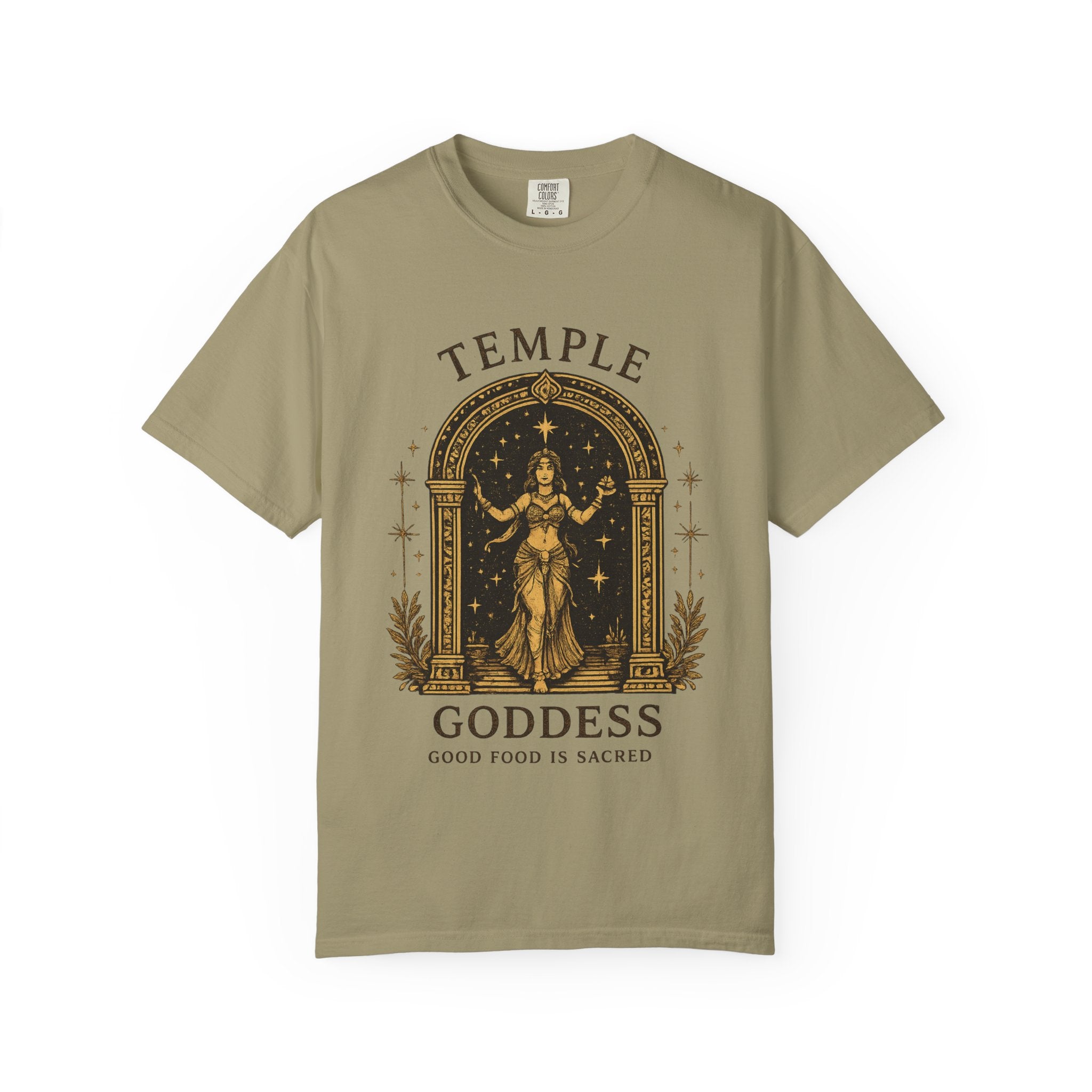 Temple Goddess Cafe Tee — "Good Food is Sacred"