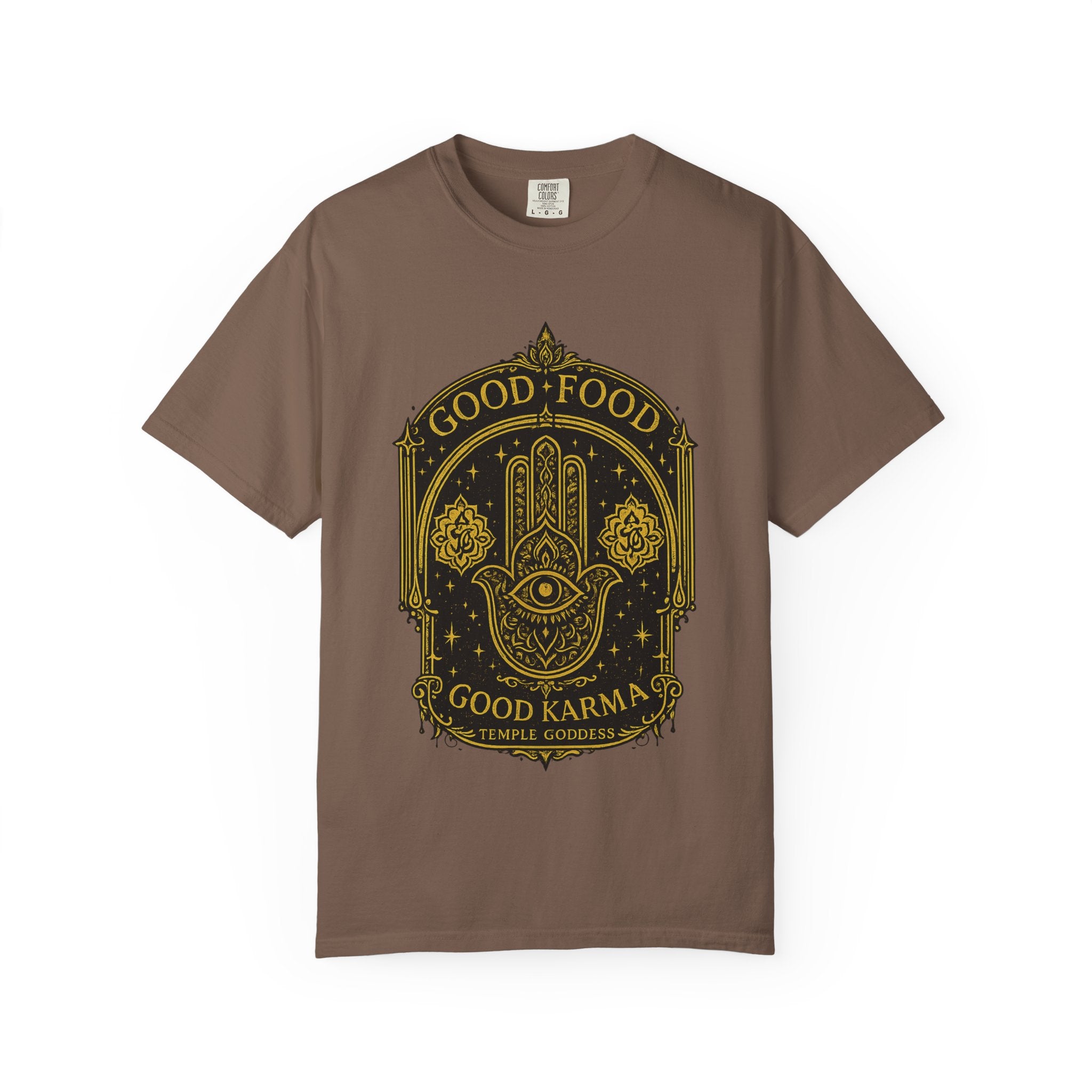 Good Food Good Karma T‑Shirt — Hamsa Eye Spiritual Graphic Tee
