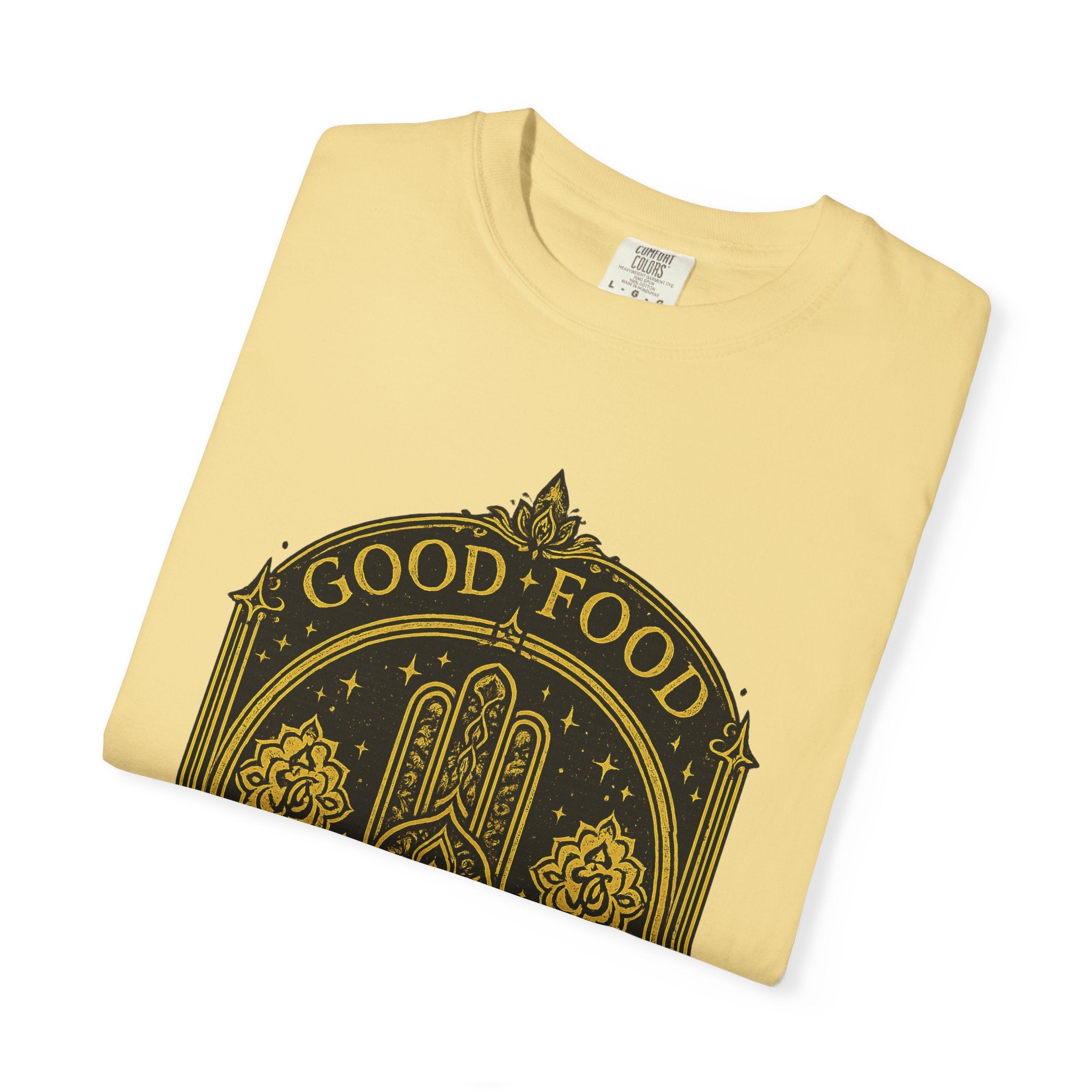 Good Food Good Karma T‑Shirt — Hamsa Eye Spiritual Graphic Tee