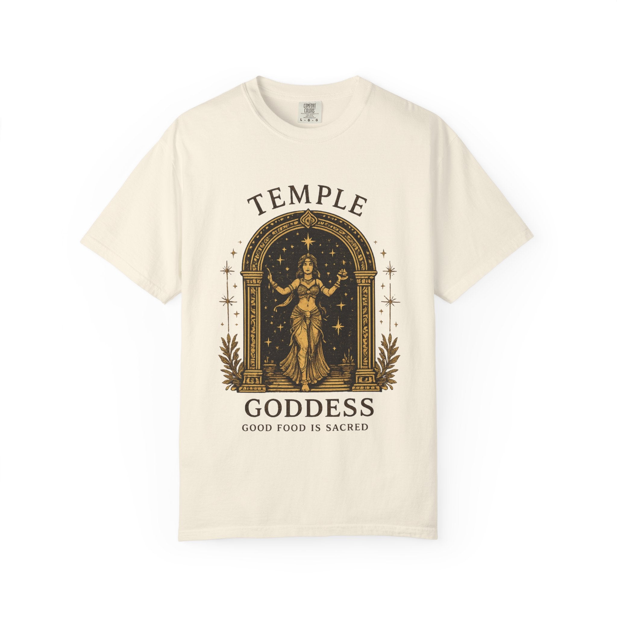 Temple Goddess Cafe Tee — "Good Food is Sacred"